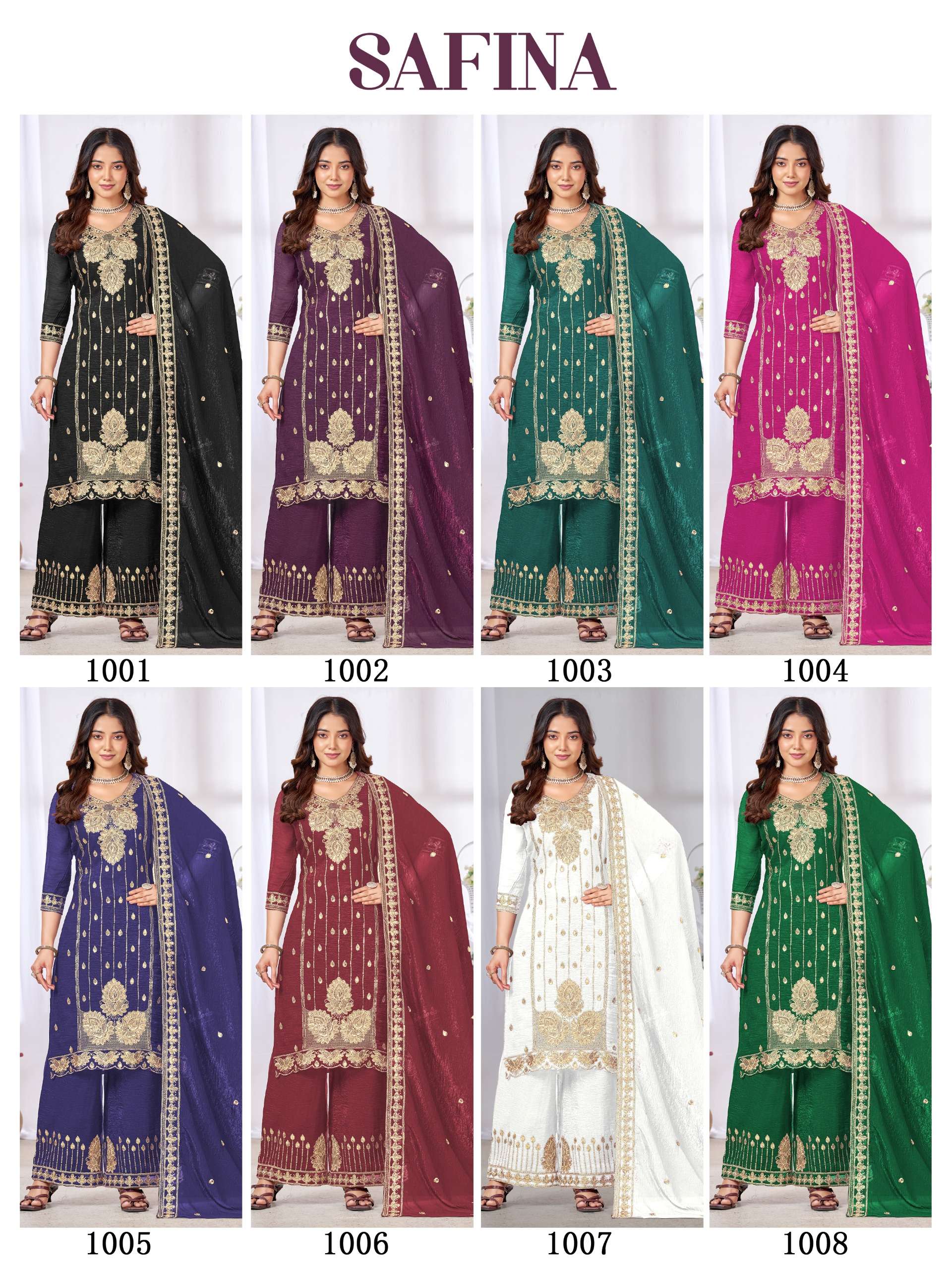 MUKESH SAFINA CHINON HEAVY EMBROIDERED DESIGNER READY MADE LADIES SUIT