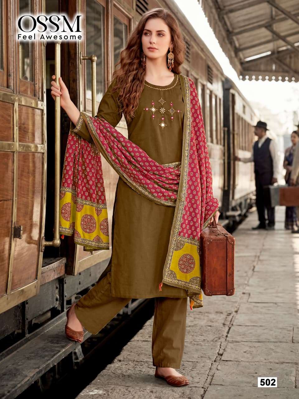 OSSM MALHAR VOL 5 COTTON FANCY EMBROIDERY WORK LADIES KURTI BOTTOM AND DUPATTA SET 