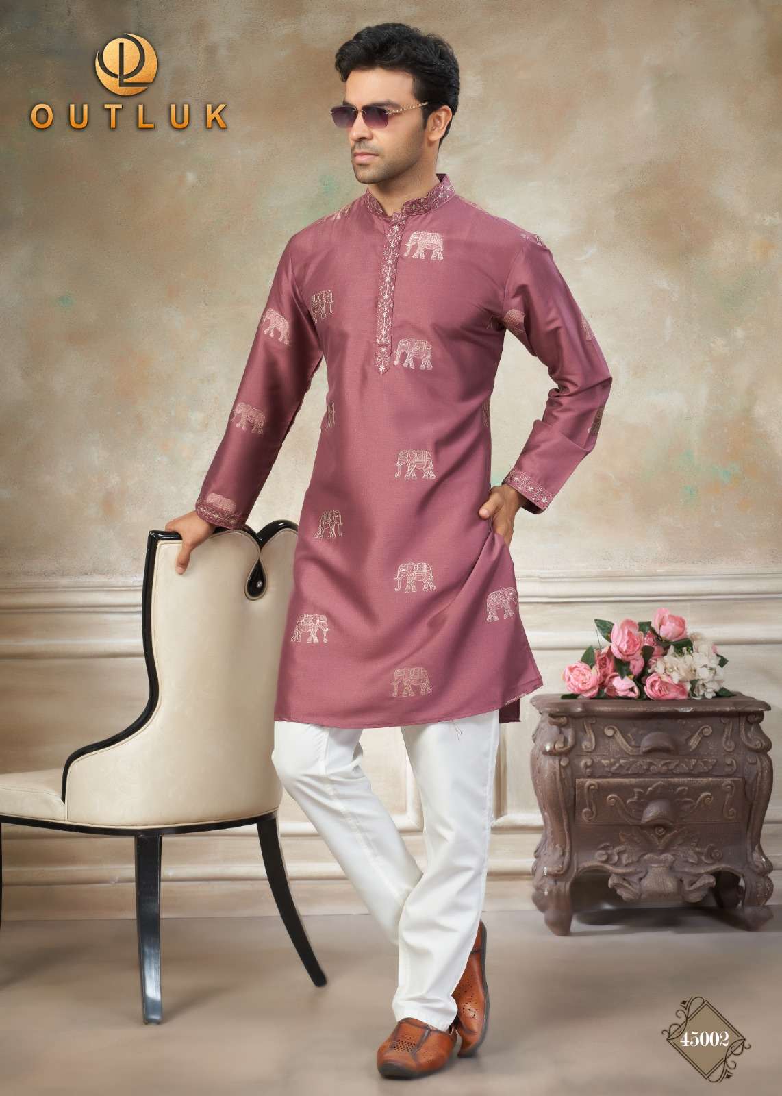 OUT LOOK VOL 45 SILK FANCY TRADITIONAL LOOK MENS WEAR KURTA WITH PYJAMA PAIR 