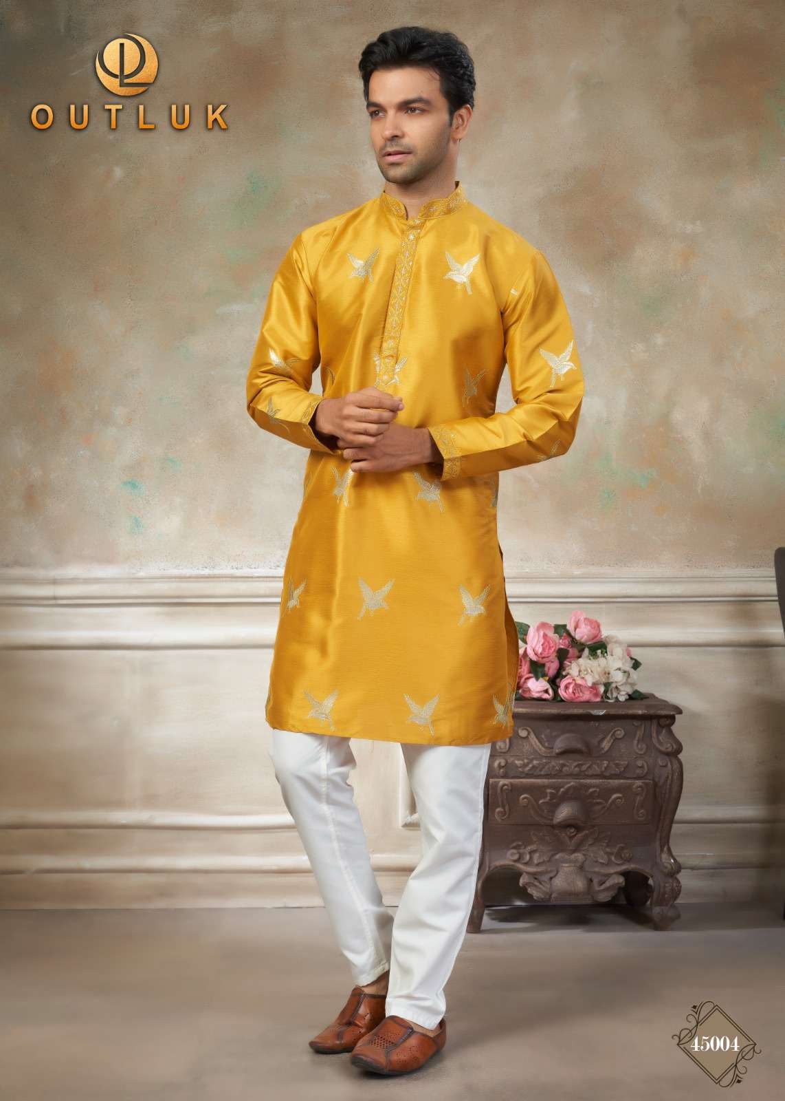 OUT LOOK VOL 45 SILK FANCY TRADITIONAL LOOK MENS WEAR KURTA WITH PYJAMA PAIR 