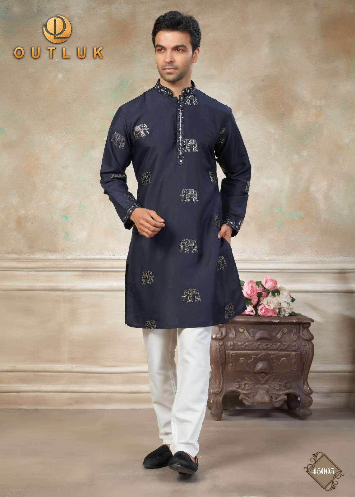 OUT LOOK VOL 45 SILK FANCY TRADITIONAL LOOK MENS WEAR KURTA WITH PYJAMA PAIR 