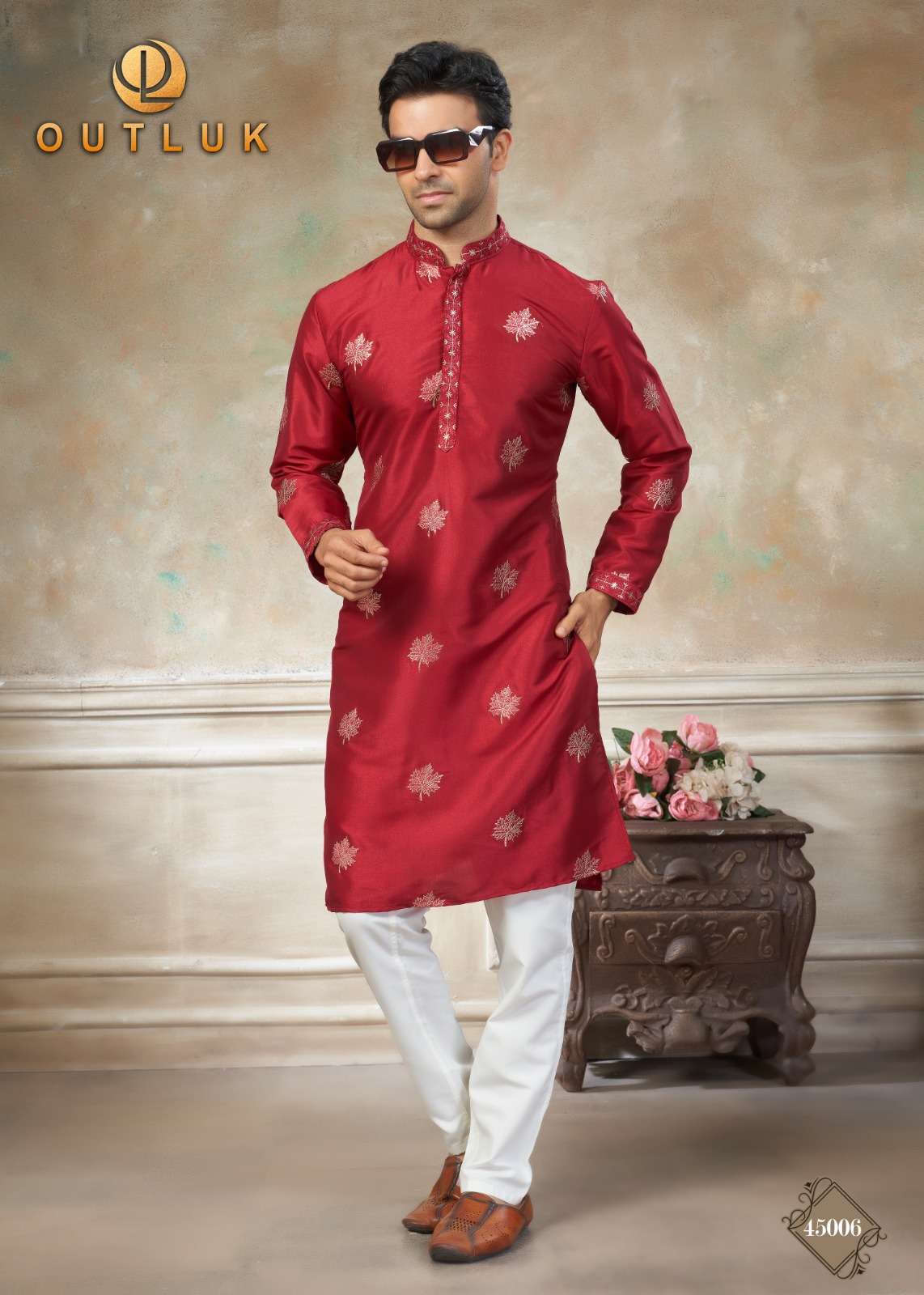 OUT LOOK VOL 45 SILK FANCY TRADITIONAL LOOK MENS WEAR KURTA WITH PYJAMA PAIR 