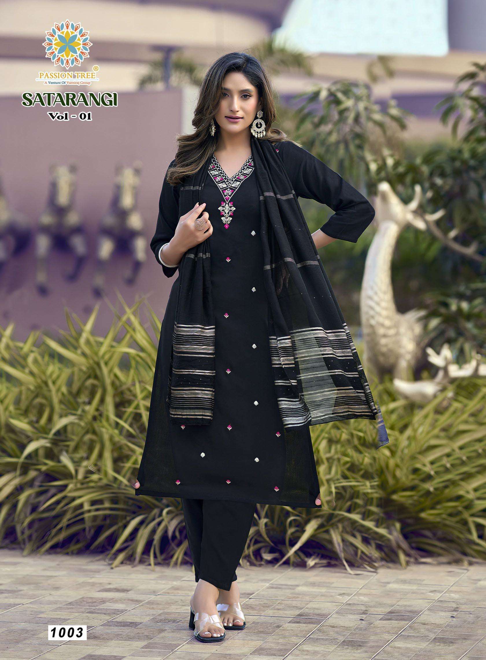 PASSION TREE SATARANGI VOL 1 RAYON FANCY STRAIGHT TOP WITH PANT & DUPATTA SET