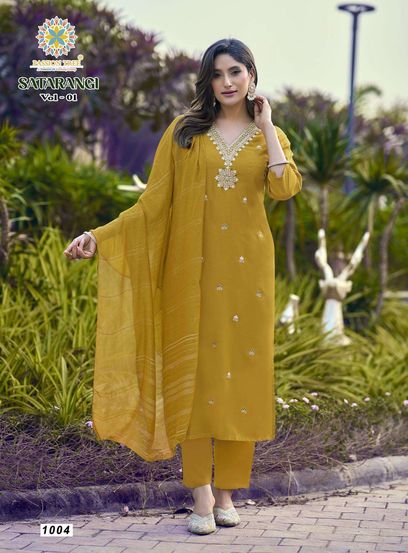 PASSION TREE SATARANGI VOL 1 RAYON FANCY STRAIGHT TOP WITH PANT & DUPATTA SET