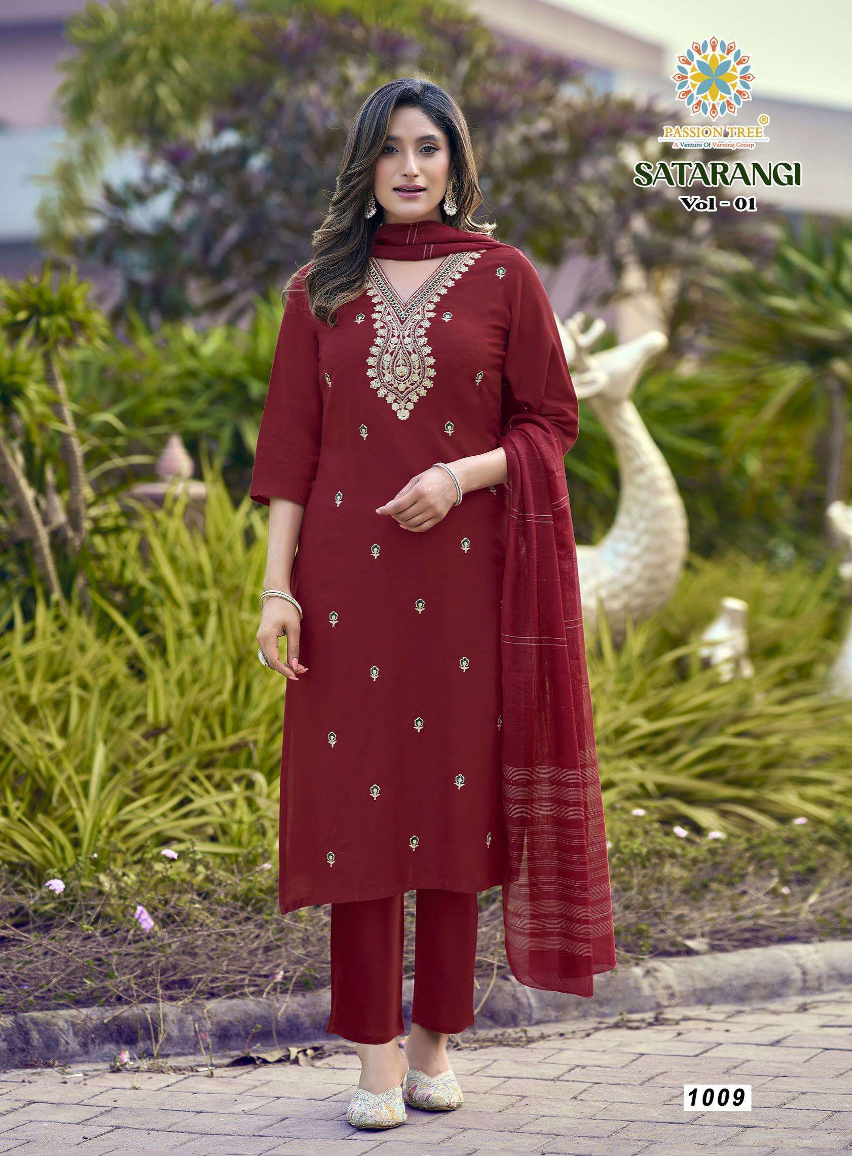 PASSION TREE SATARANGI VOL 1 RAYON FANCY STRAIGHT TOP WITH PANT & DUPATTA SET