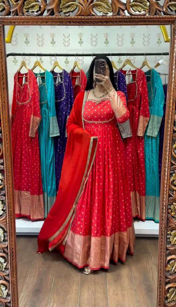 PC 570 JACQUARD DESIGNER WORK PARTY WEAR LADIES GOWN WITH DUPATTA SET 