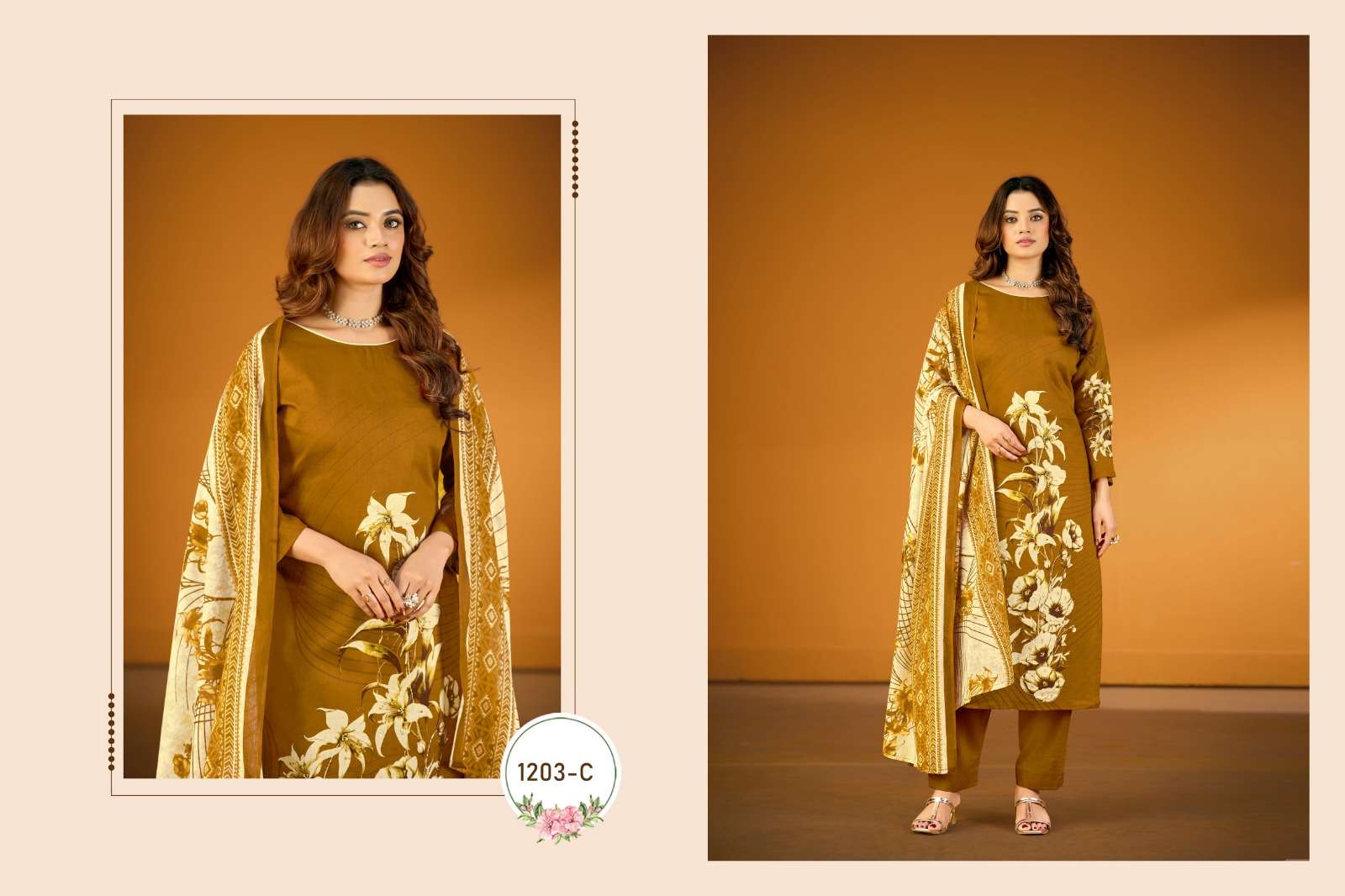 RADHIKA FASHION AZARA KAYKA D NO 1203 JAM COTTON PRINT WITH FANCY WORK SUIT
