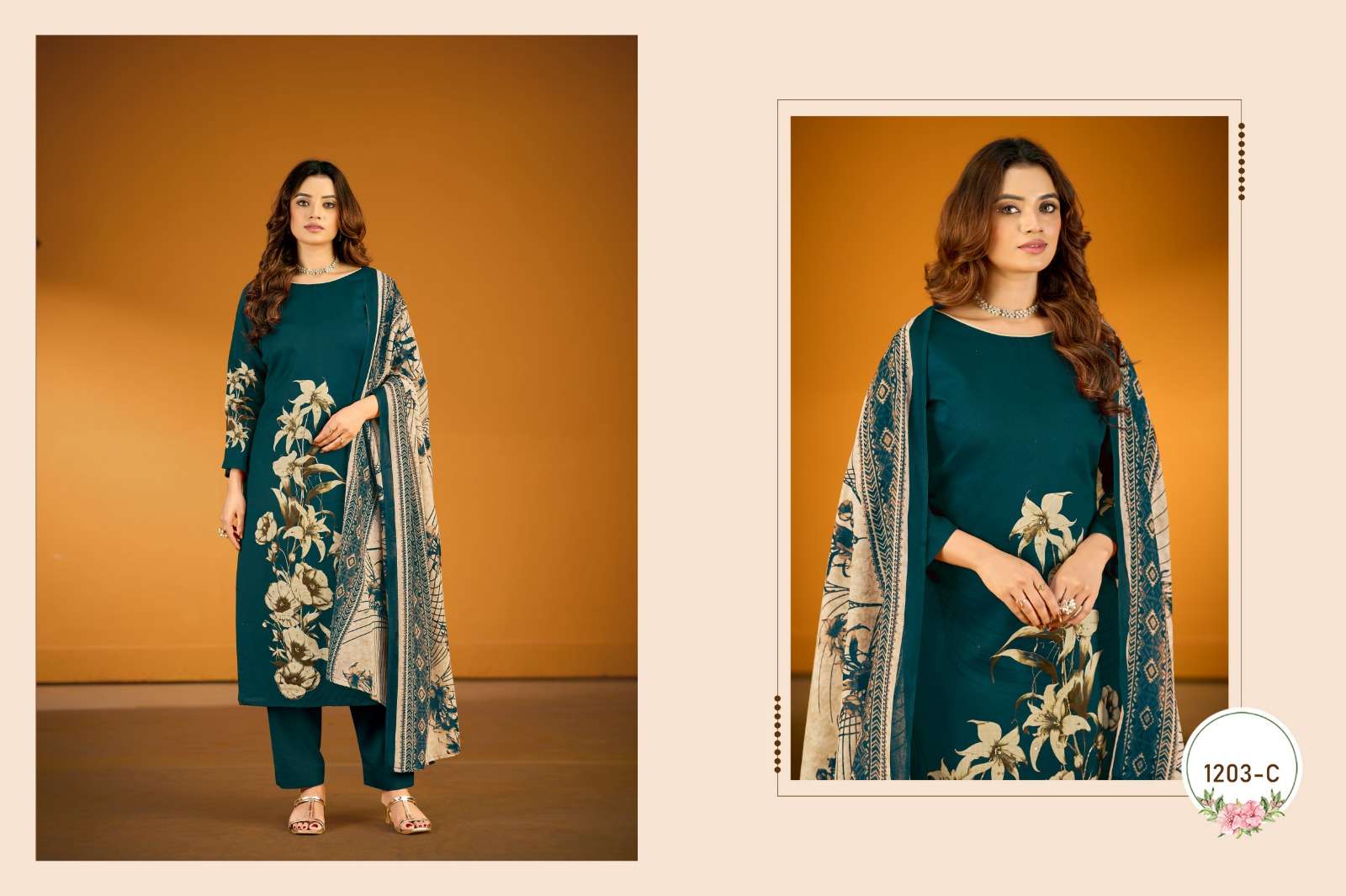 RADHIKA FASHION AZARA KAYKA D NO 1203 JAM COTTON PRINT WITH FANCY WORK SUIT