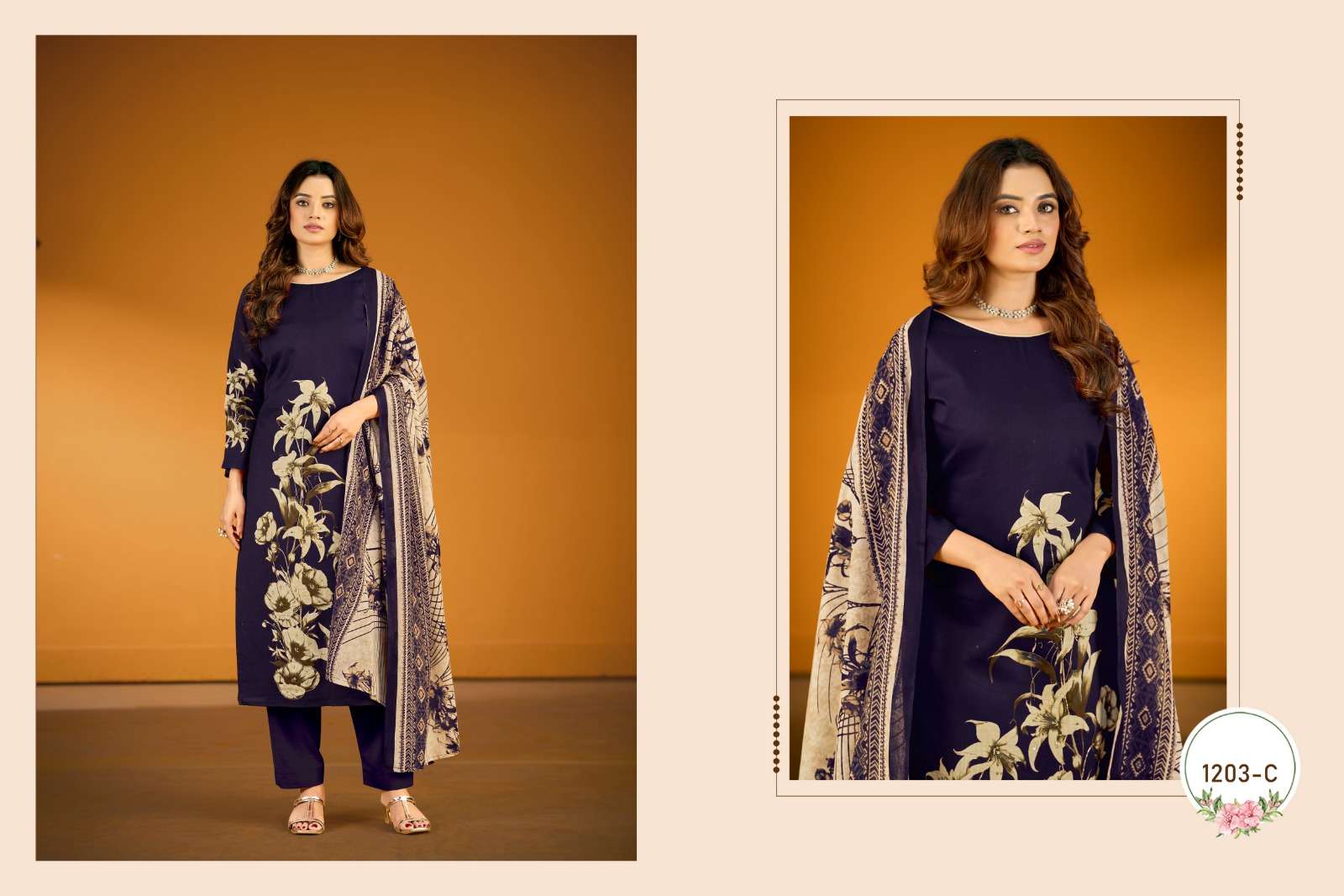 RADHIKA FASHION AZARA KAYKA D NO 1203 JAM COTTON PRINT WITH FANCY WORK SUIT