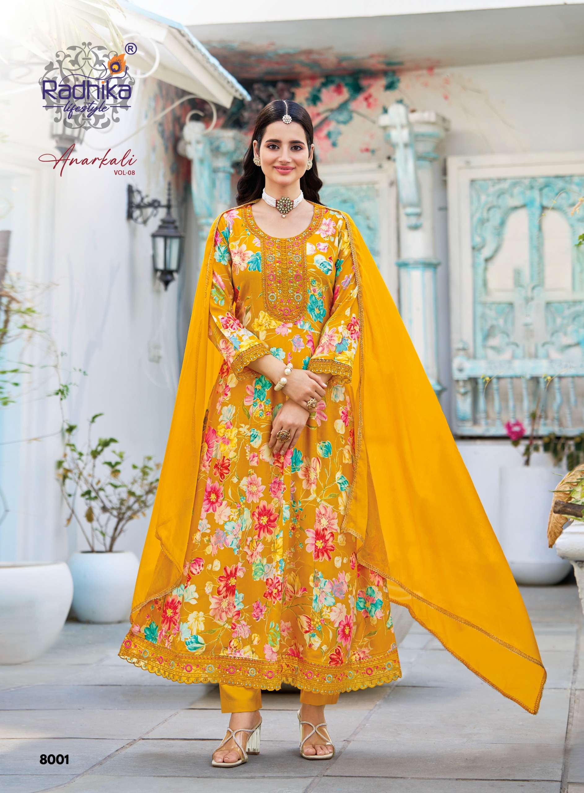 RADHIKA LIFESTYLE ANARKALI VOL 8 RAYON FANCY WORK LADIES 3PCS SET COLLECTION 