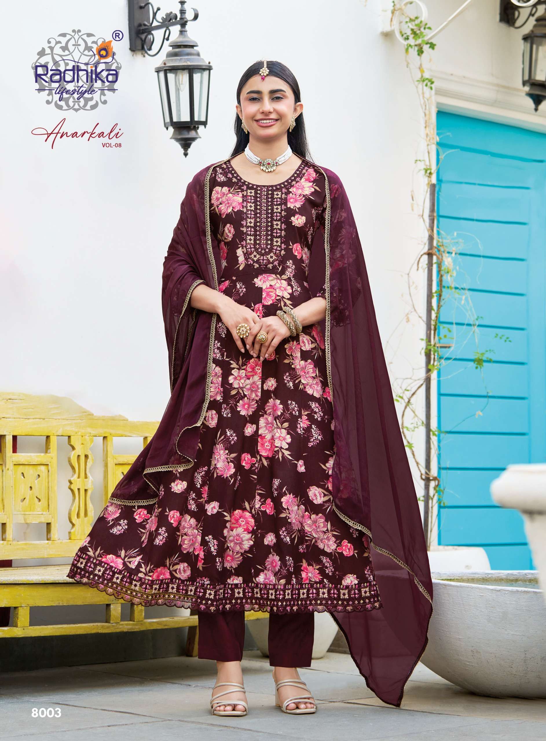 RADHIKA LIFESTYLE ANARKALI VOL 8 RAYON FANCY WORK LADIES 3PCS SET COLLECTION 