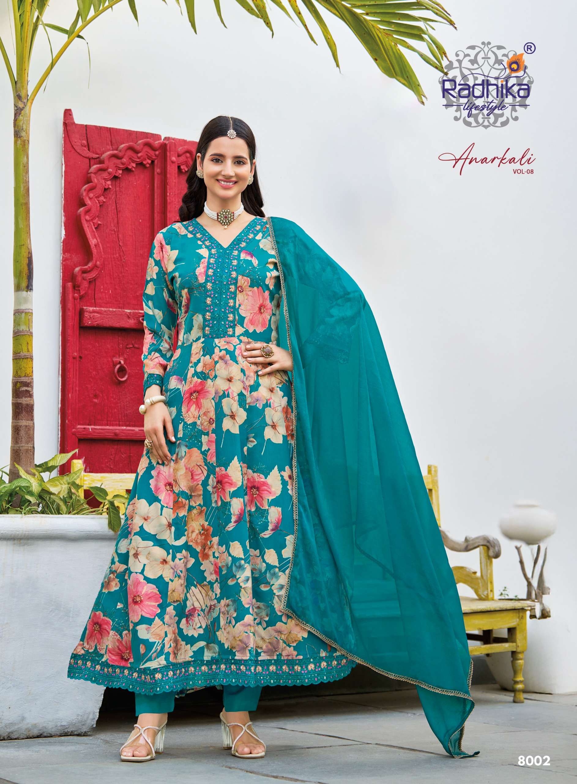 RADHIKA LIFESTYLE ANARKALI VOL 8 RAYON FANCY WORK LADIES 3PCS SET COLLECTION 