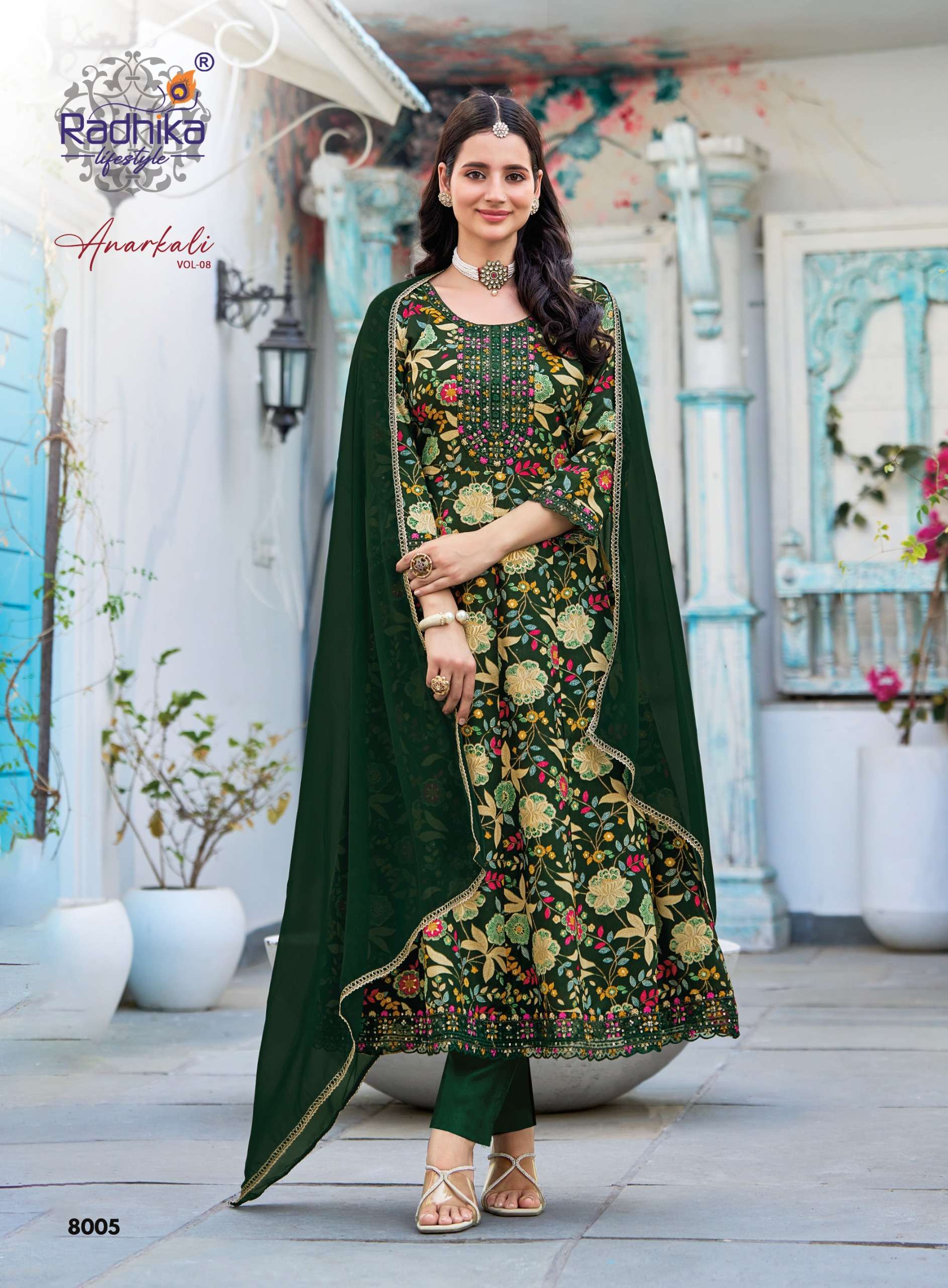 RADHIKA LIFESTYLE ANARKALI VOL 8 RAYON FANCY WORK LADIES 3PCS SET COLLECTION 