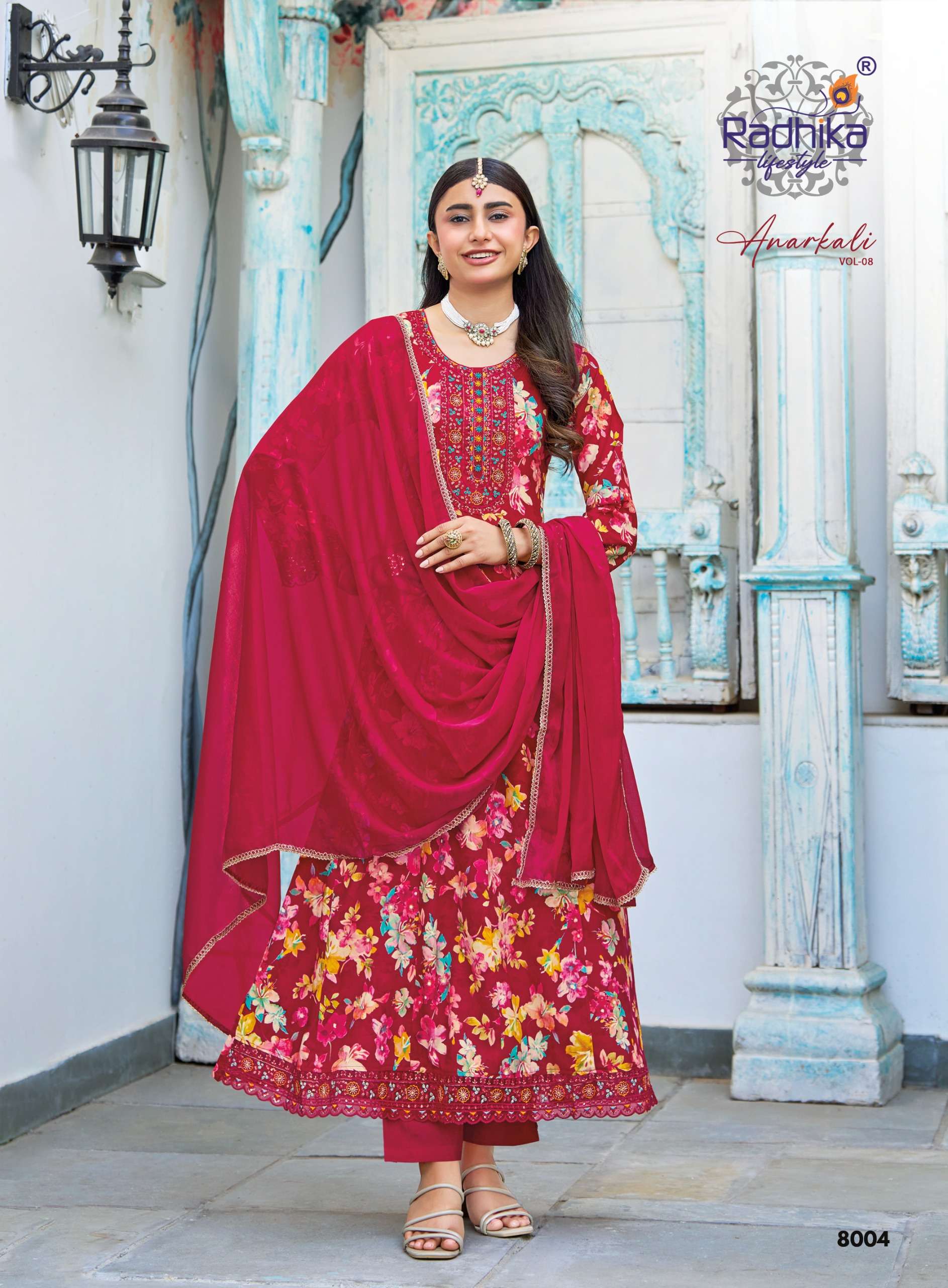 RADHIKA LIFESTYLE ANARKALI VOL 8 RAYON FANCY WORK LADIES 3PCS SET COLLECTION 