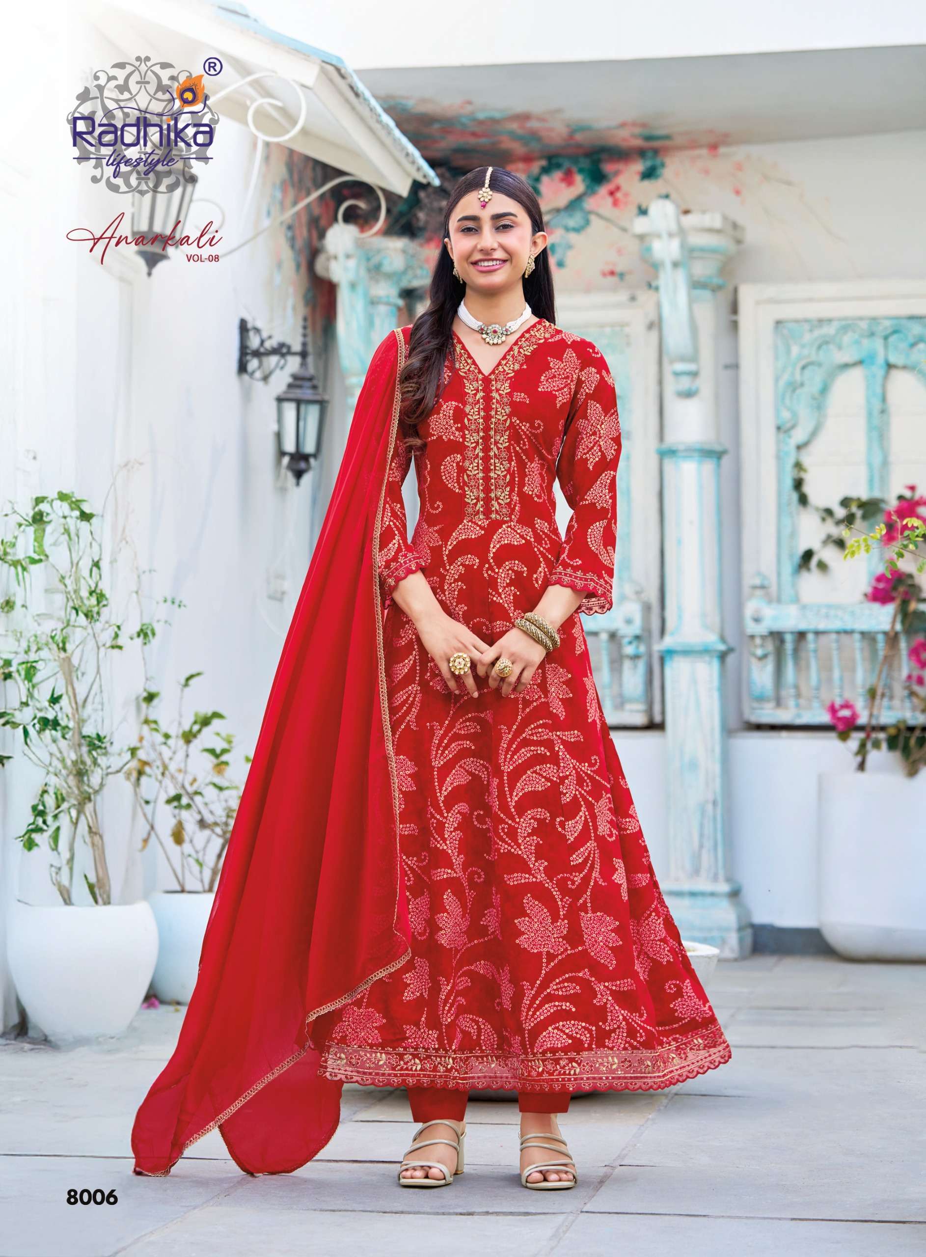 RADHIKA LIFESTYLE ANARKALI VOL 8 RAYON FANCY WORK LADIES 3PCS SET COLLECTION 