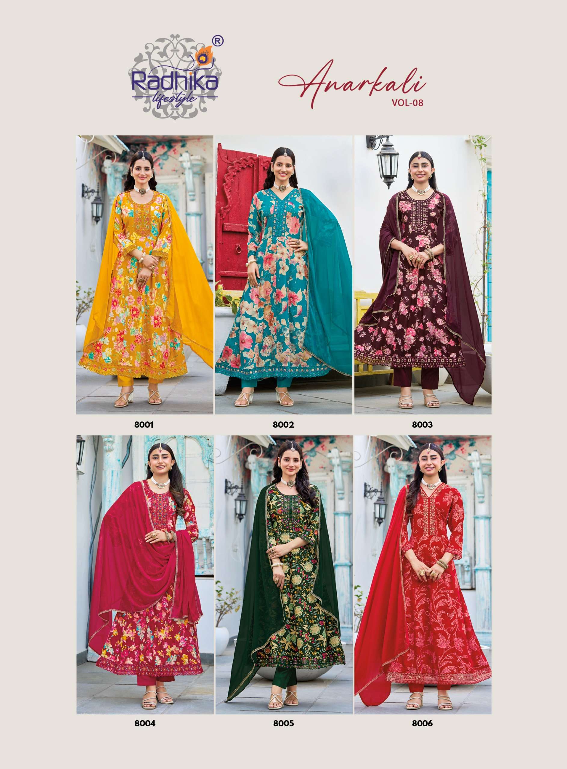 RADHIKA LIFESTYLE ANARKALI VOL 8 RAYON FANCY WORK LADIES 3PCS SET COLLECTION 
