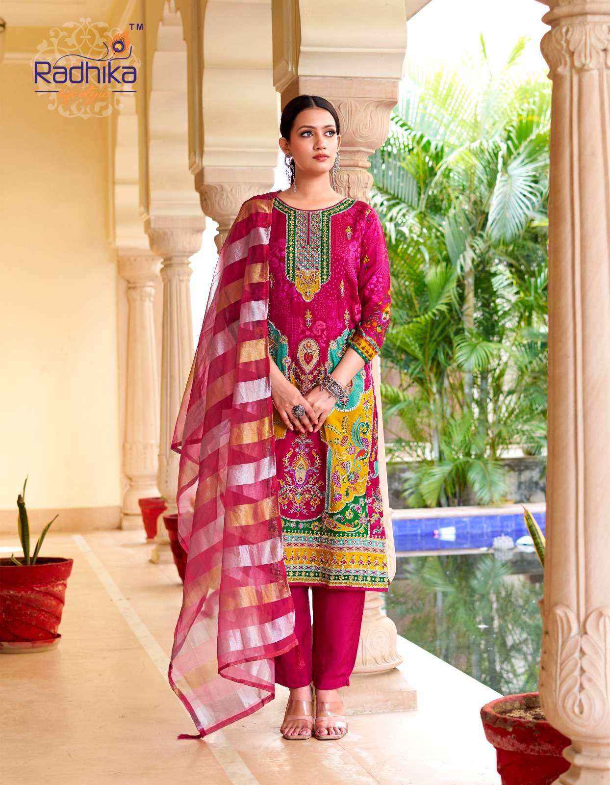 RADHIKA LIFESTYLE ZIANA VOL 1 DOLA SILK PRINT WITH FANCY WORK LADIES 3PIECE SET COLLECTION 