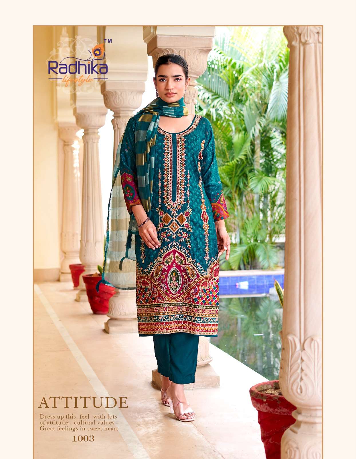 RADHIKA LIFESTYLE ZIANA VOL 1 DOLA SILK PRINT WITH FANCY WORK LADIES 3PIECE SET COLLECTION 