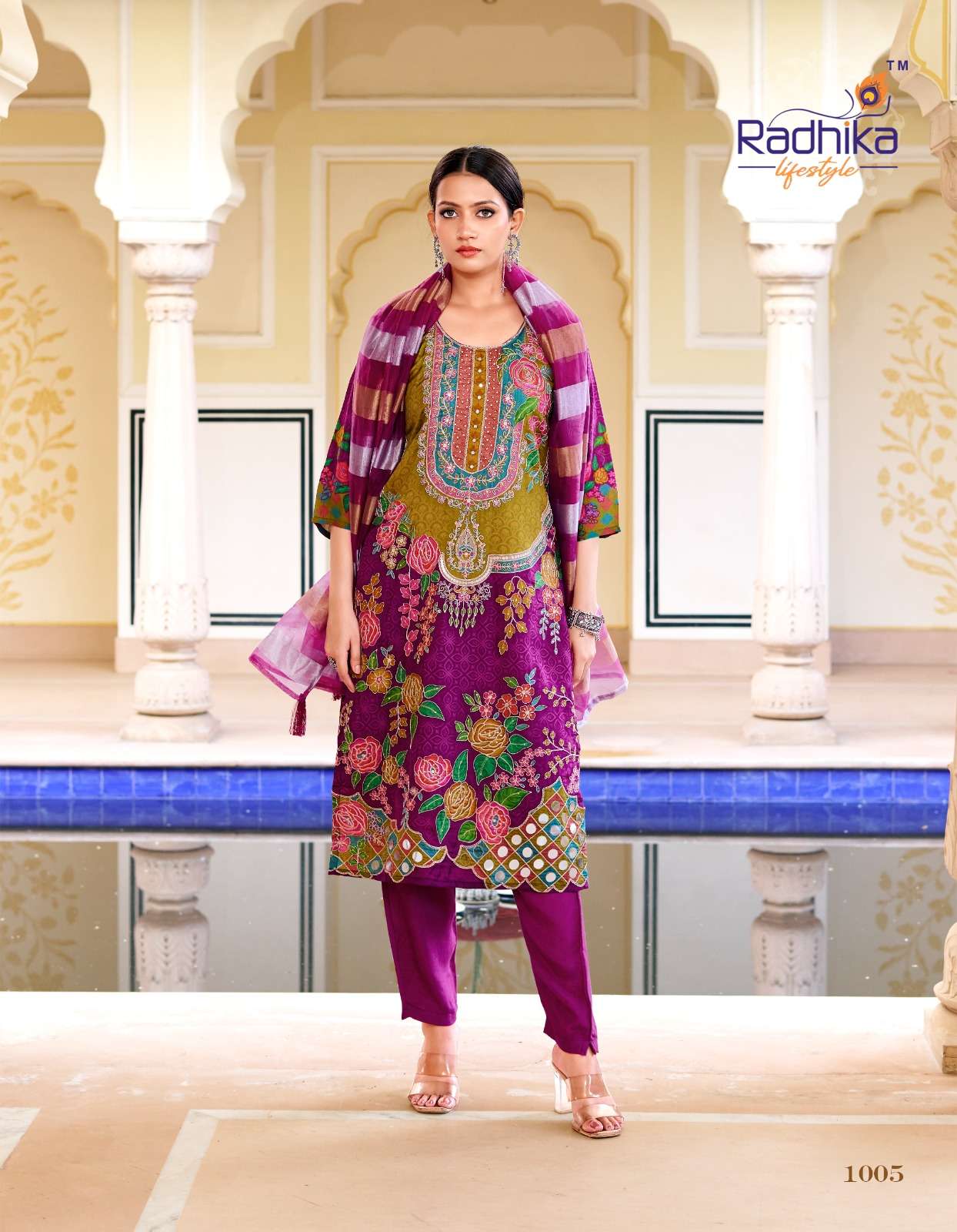 RADHIKA LIFESTYLE ZIANA VOL 1 DOLA SILK PRINT WITH FANCY WORK LADIES 3PIECE SET COLLECTION 