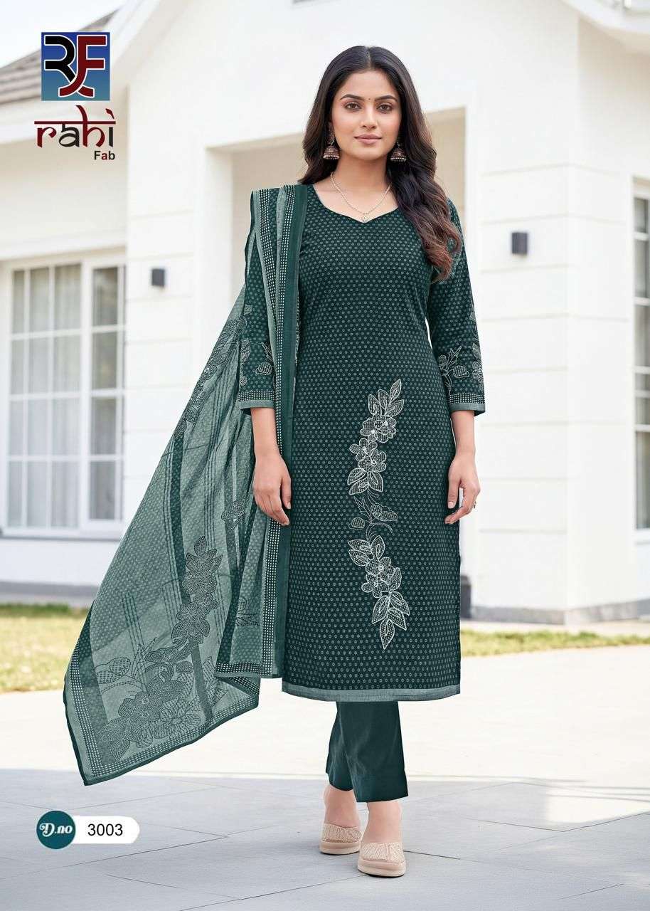 RAHI FAB RISING SILVER VOL 3 COTTON FANCY PRINTED WITH WORK SUIT