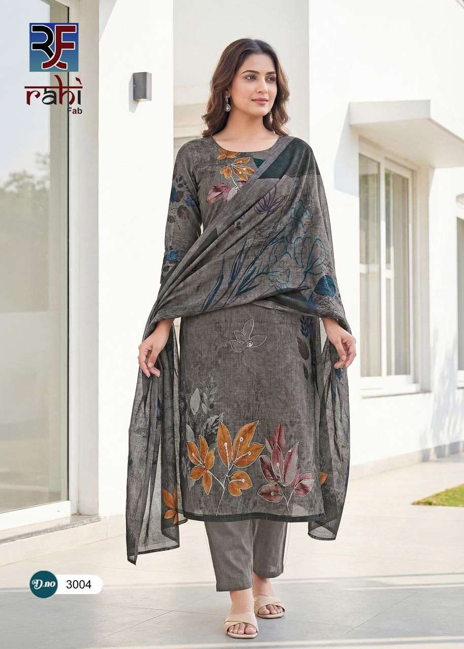 RAHI FAB RISING SILVER VOL 3 COTTON FANCY PRINTED WITH WORK SUIT