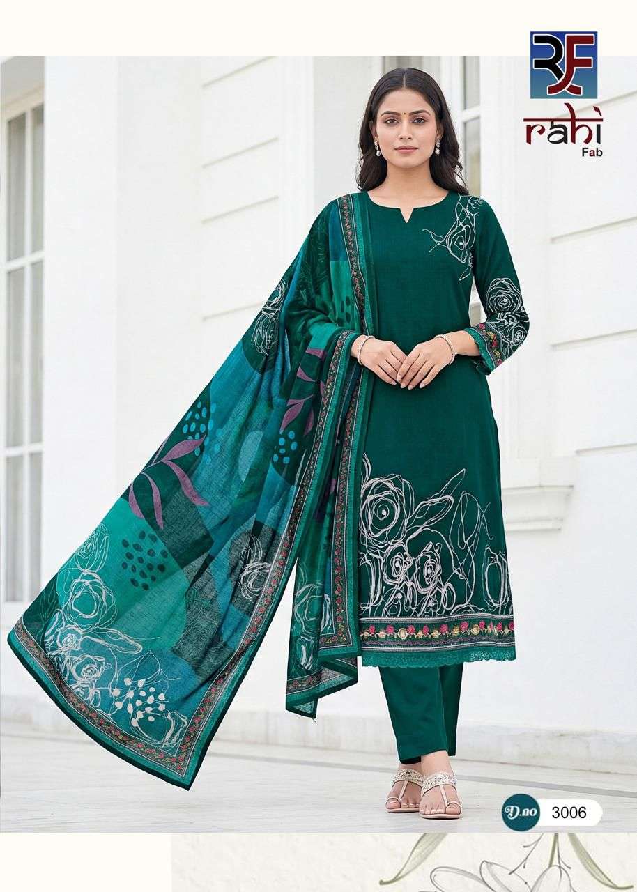 RAHI FAB RISING SILVER VOL 3 COTTON FANCY PRINTED WITH WORK SUIT