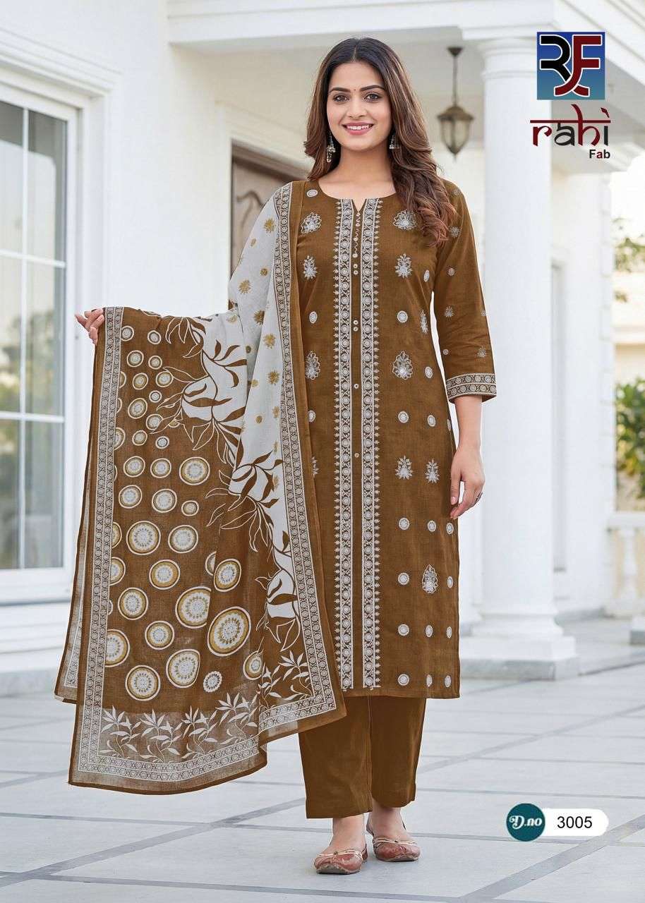 RAHI FAB RISING SILVER VOL 3 COTTON FANCY PRINTED WITH WORK SUIT