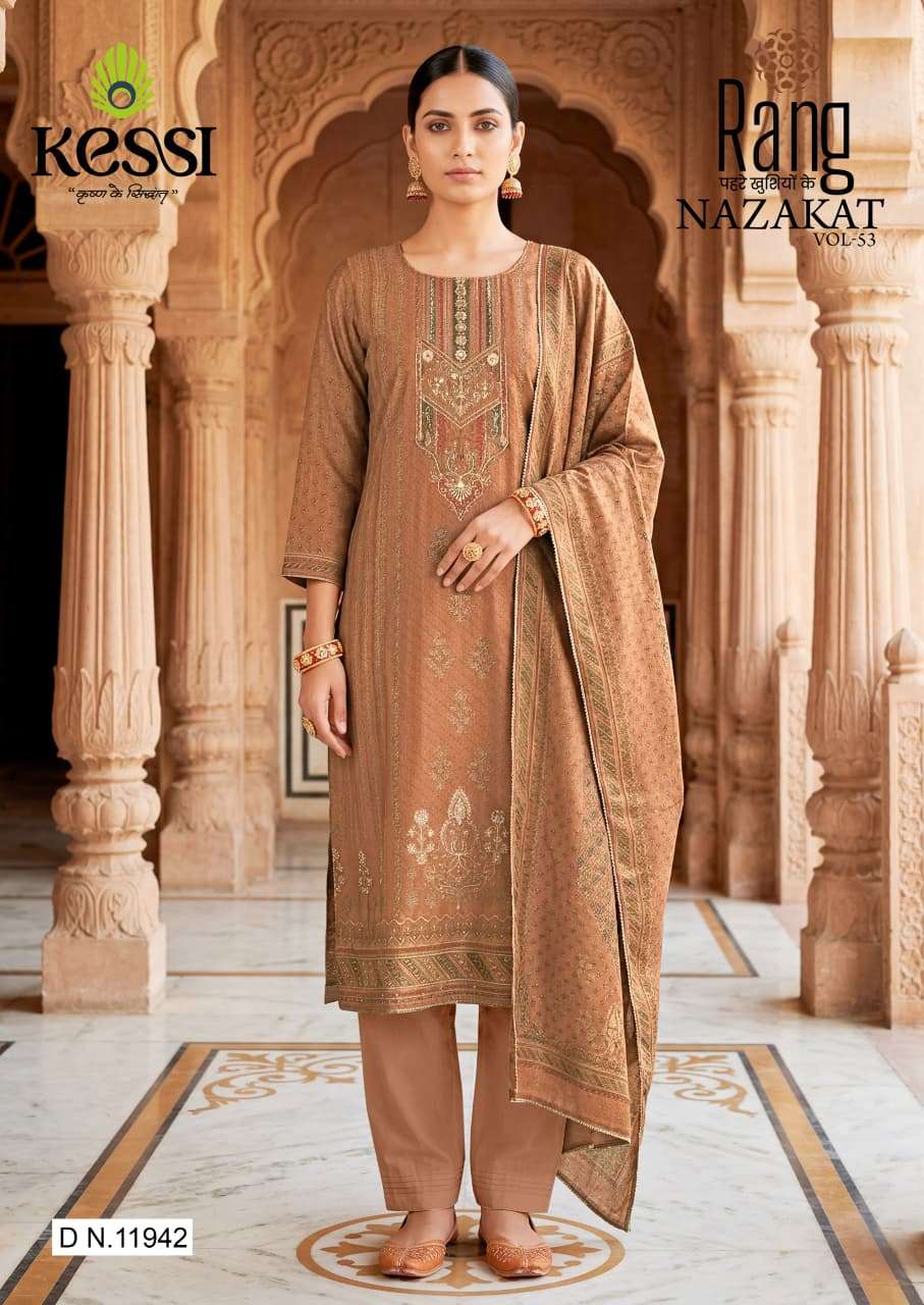 RANG NAZAKAT VOL 53 MUSLIN DIGITAL PRINT WITH FANCY EMBROIDERY WORK SUIT