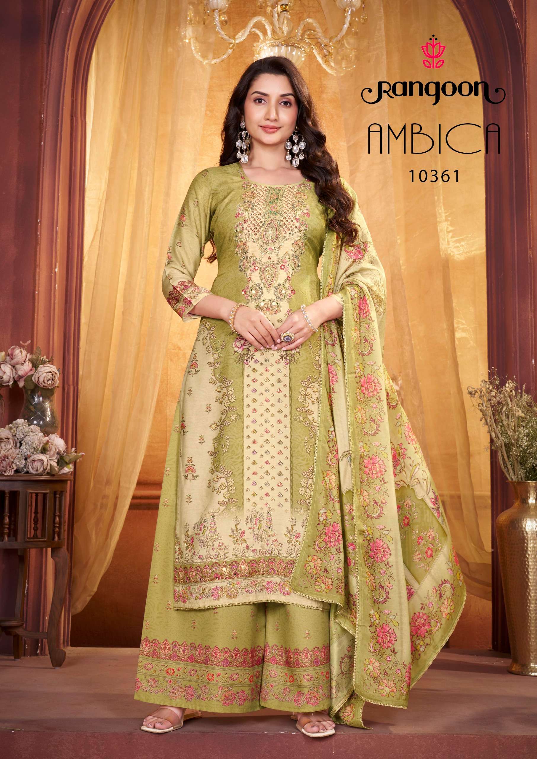 RANGOON AMBICA MUSLIN DIGITAL PRINT WITH FANCY WORK LADIES SUIT