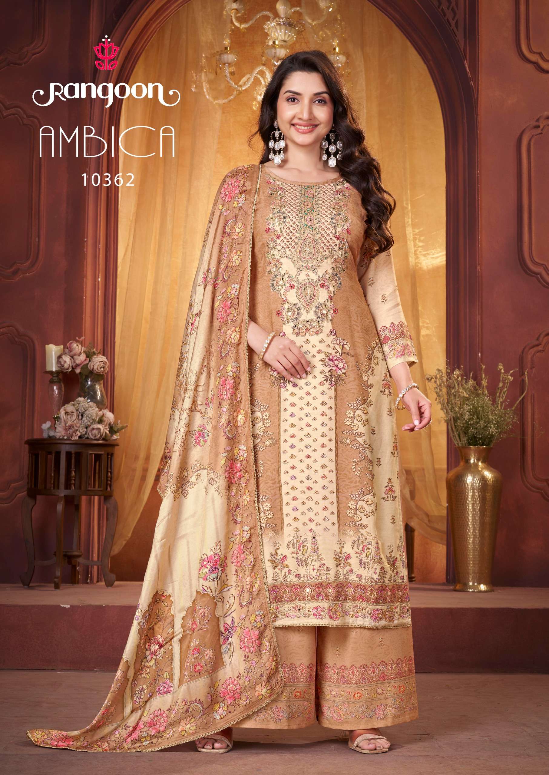 RANGOON AMBICA MUSLIN DIGITAL PRINT WITH FANCY WORK LADIES SUIT