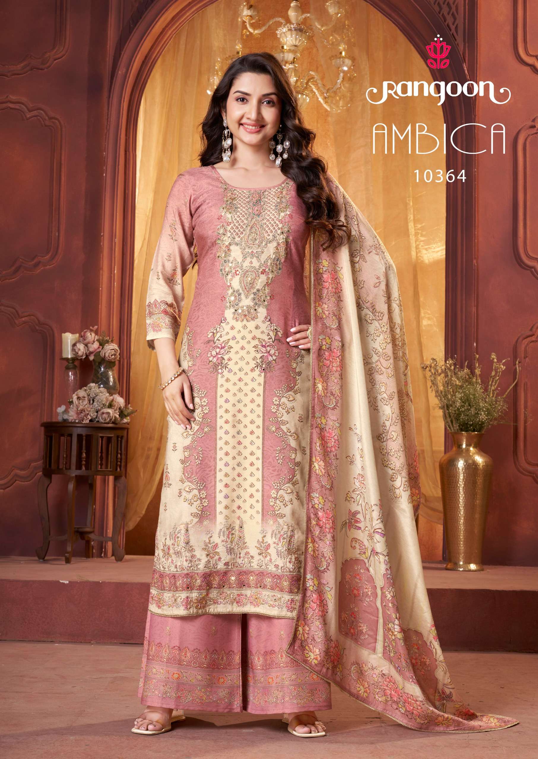 RANGOON AMBICA MUSLIN DIGITAL PRINT WITH FANCY WORK LADIES SUIT