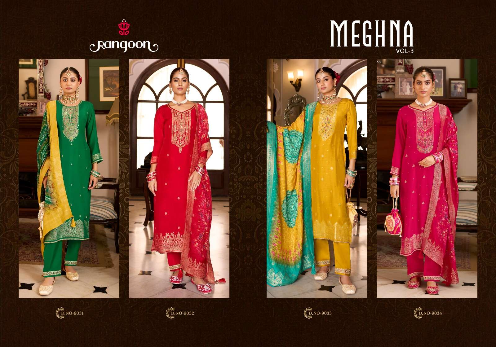 RANGOON MEGHANA VOL 3 JACQUARD DESIGNER LADIES FESTIVE WEAR SUIT