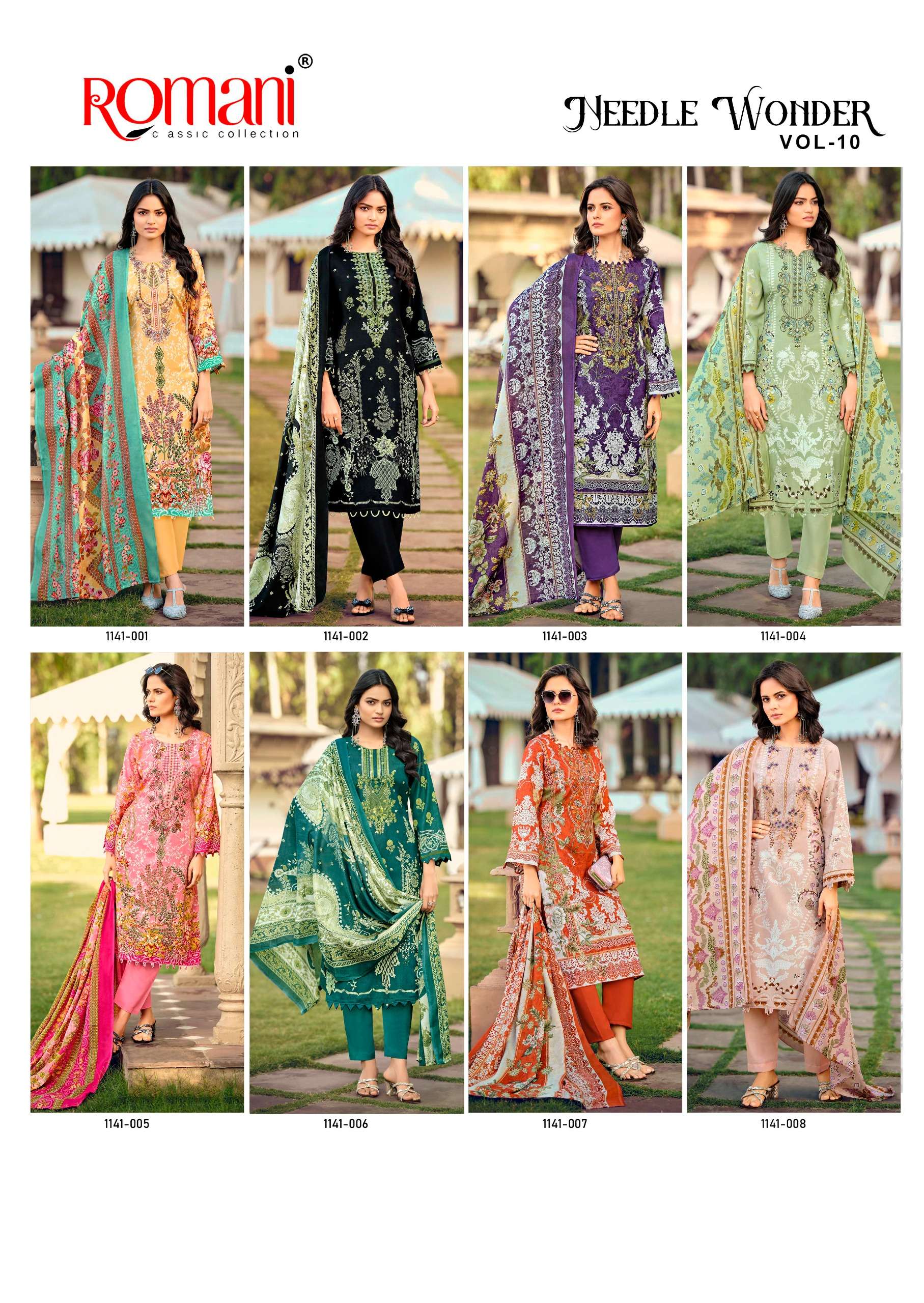 ROMANI NEEDLE WONDER VOL 10 COTTON DIGITAL PRINTS WITH FANCY EMBROIDERY WORK SUIT