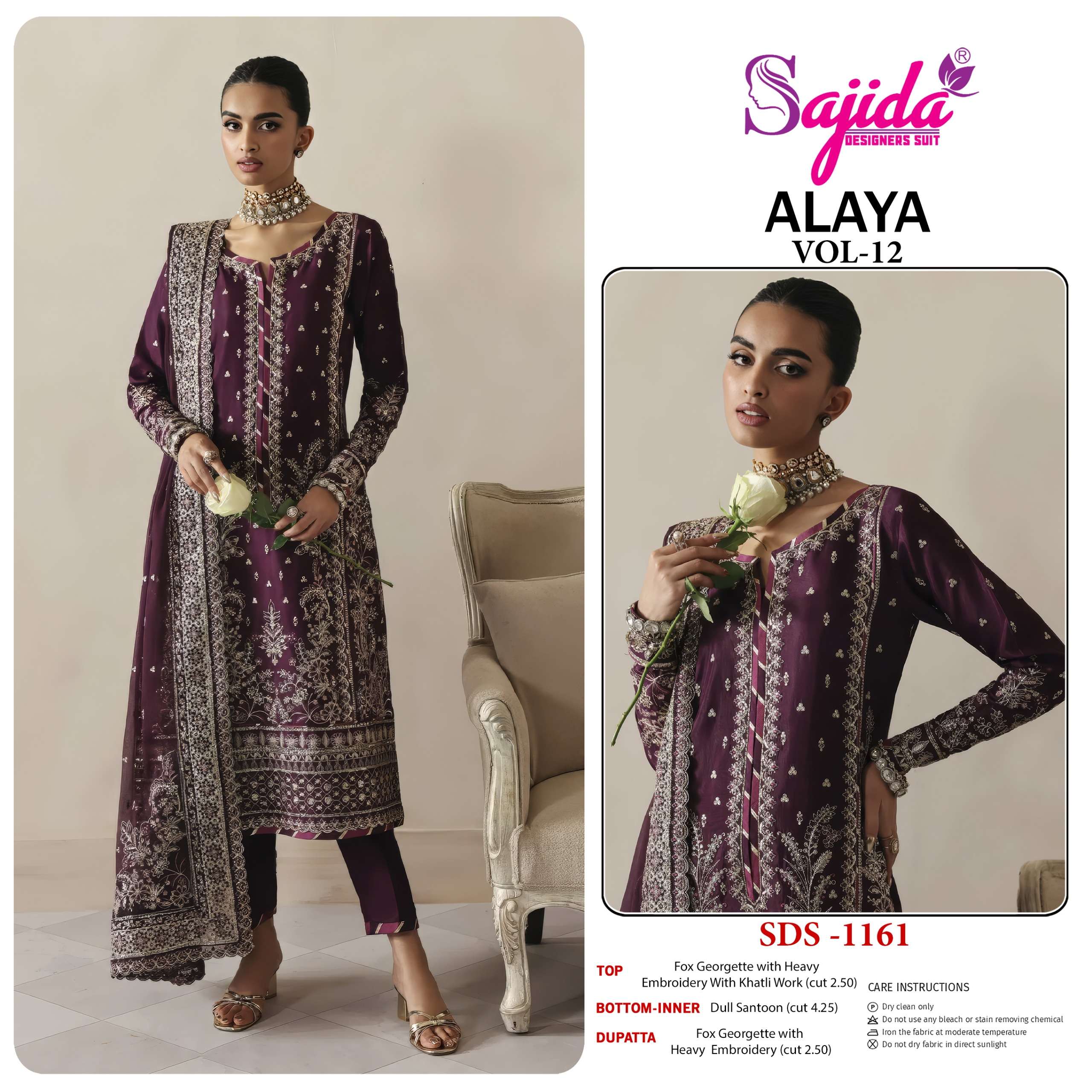 SAJIDA DESIGNER ALAYA VOL 12 GEORGETTE WITH HEAVY EMBROIDERED DESIGNER PAKISTANI SUIT