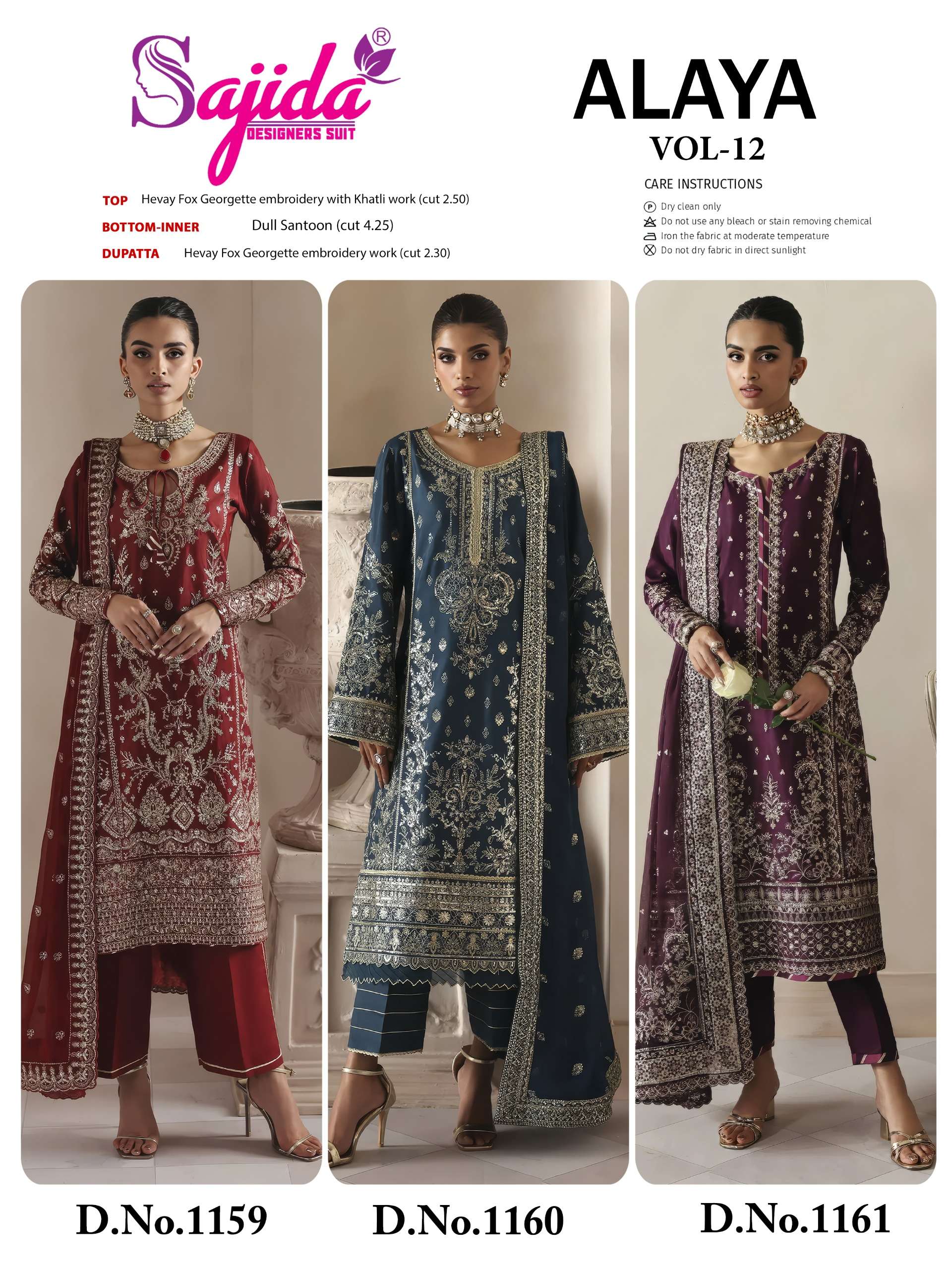 SAJIDA DESIGNER ALAYA VOL 12 GEORGETTE WITH HEAVY EMBROIDERED DESIGNER PAKISTANI SUIT