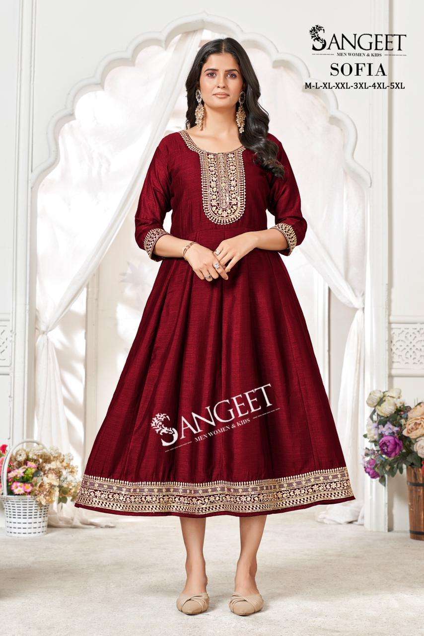 SANGEET SOFIA SILK FANCY WORKS LADIES ETHNIC WEAR GOWN 