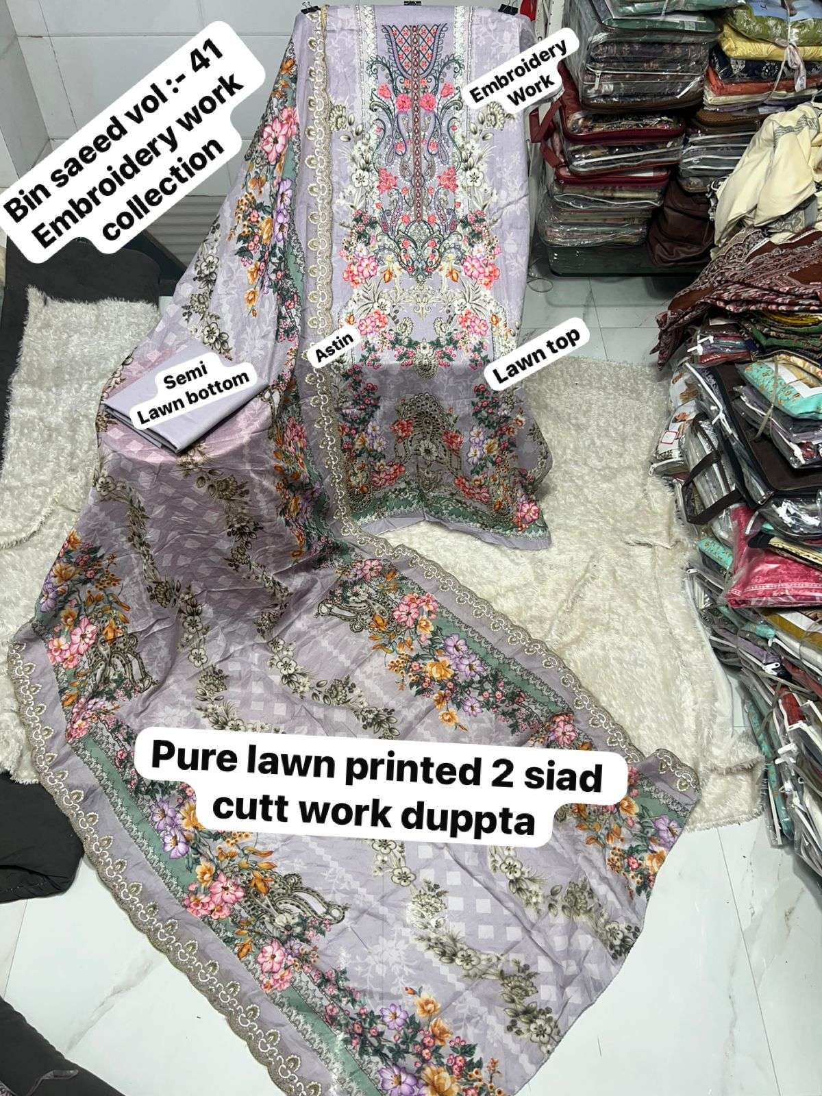 SAPPHIRE BIN SAEED VOL 41 LAWN COTTON EMBROIDERY WORK SALWAR KAMEEZ 