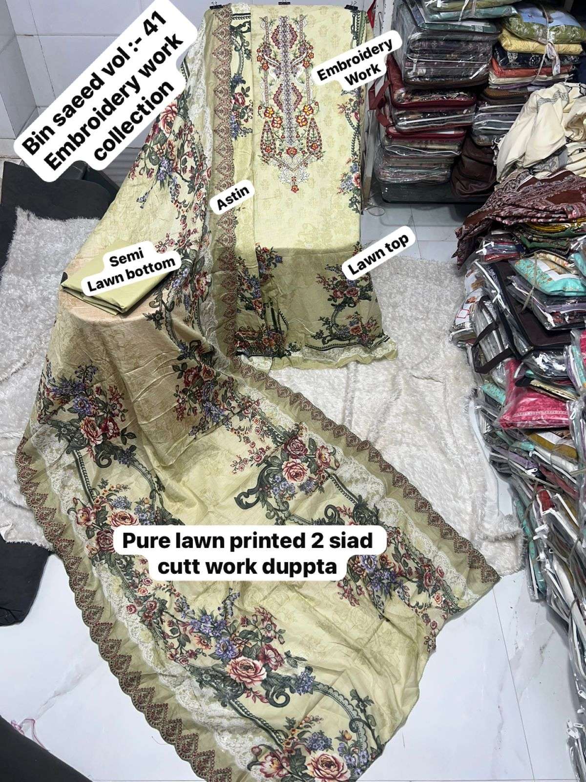 SAPPHIRE BIN SAEED VOL 41 LAWN COTTON EMBROIDERY WORK SALWAR KAMEEZ 