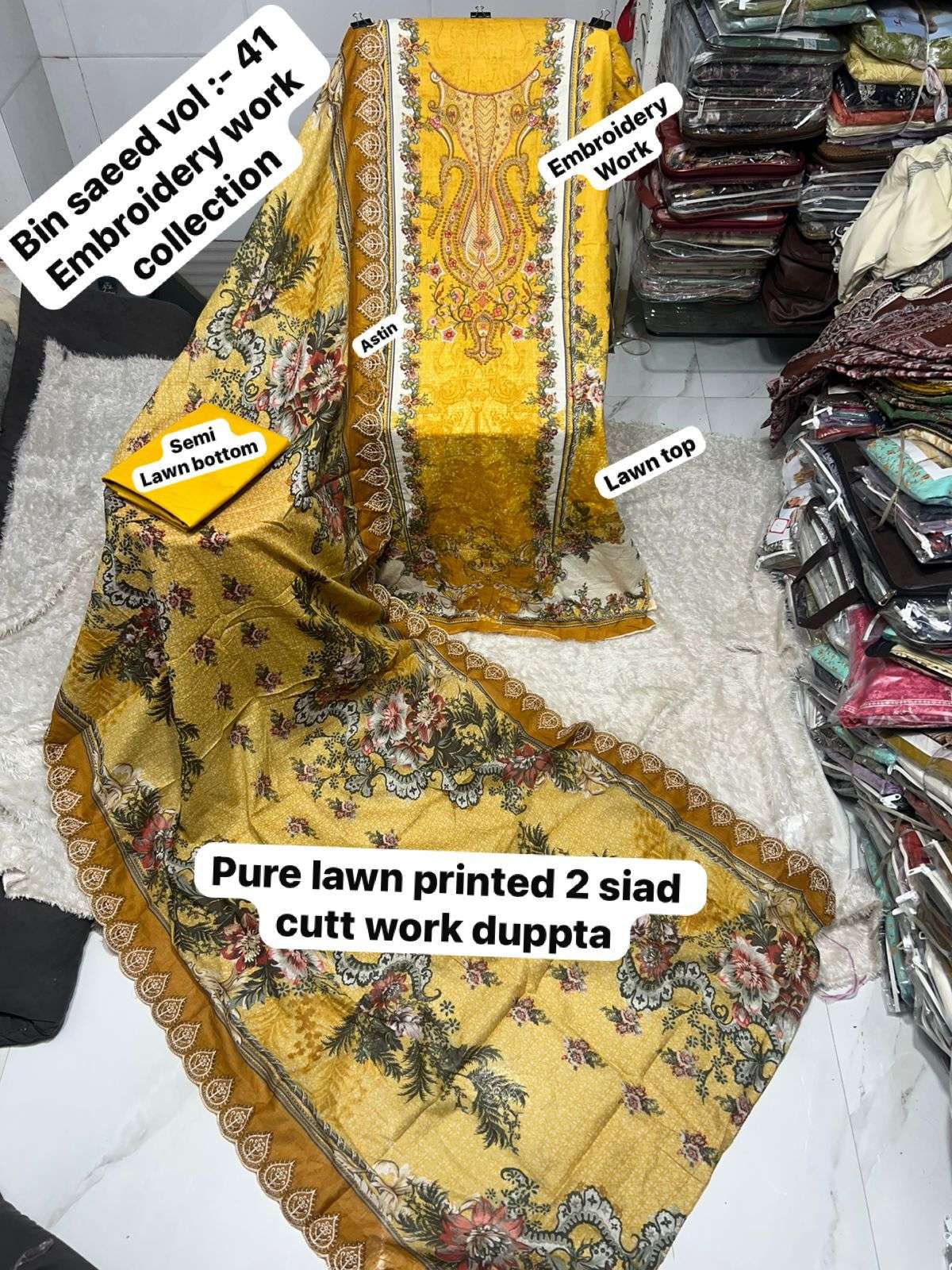 SAPPHIRE BIN SAEED VOL 41 LAWN COTTON EMBROIDERY WORK SALWAR KAMEEZ 