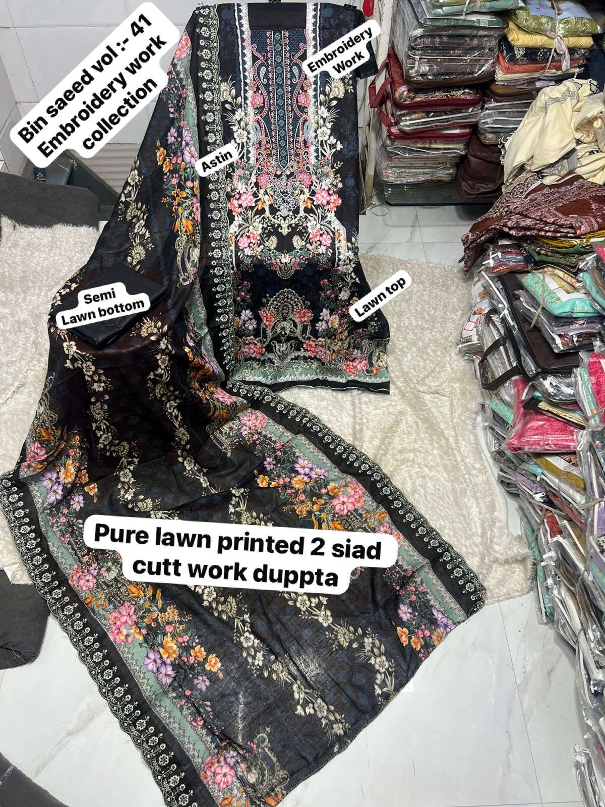 SAPPHIRE BIN SAEED VOL 41 LAWN COTTON EMBROIDERY WORK SALWAR KAMEEZ 