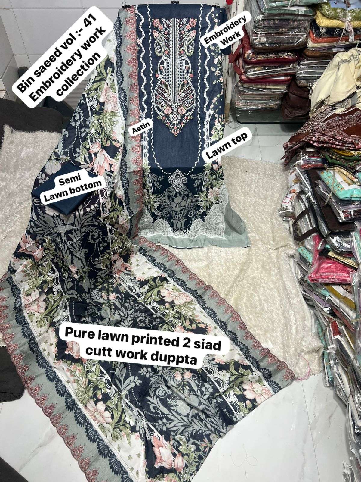 SAPPHIRE BIN SAEED VOL 41 LAWN COTTON EMBROIDERY WORK SALWAR KAMEEZ 