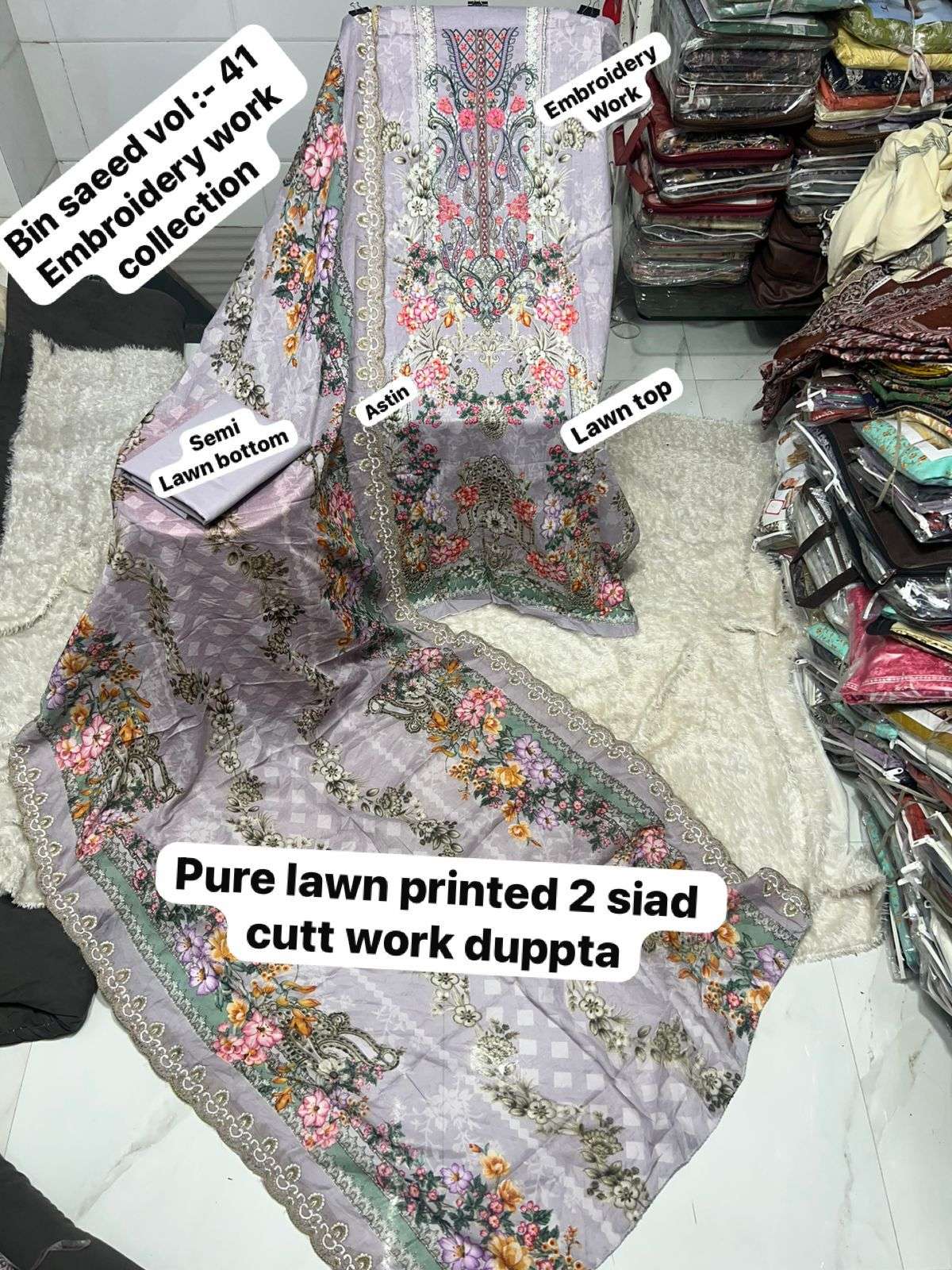 SAPPHIRE BIN SAEED VOL 41 LAWN COTTON EMBROIDERY WORK SALWAR KAMEEZ 
