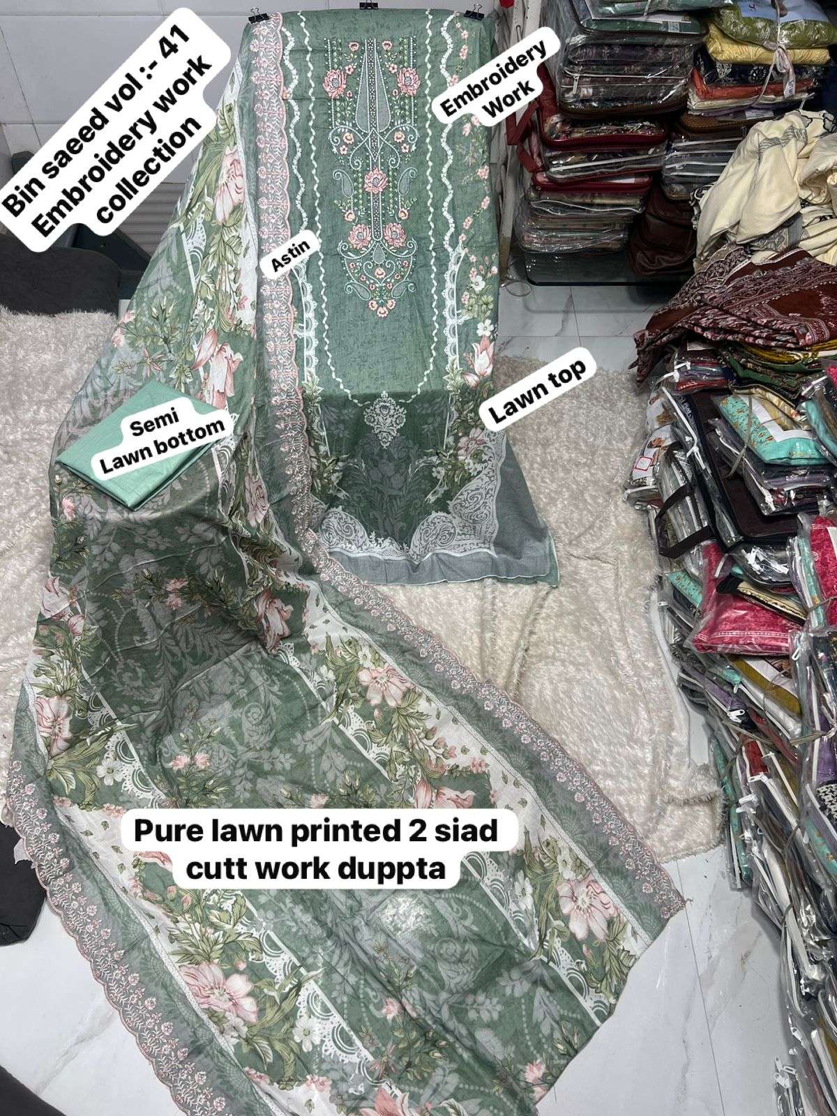 SAPPHIRE BIN SAEED VOL 41 LAWN COTTON EMBROIDERY WORK SALWAR KAMEEZ 