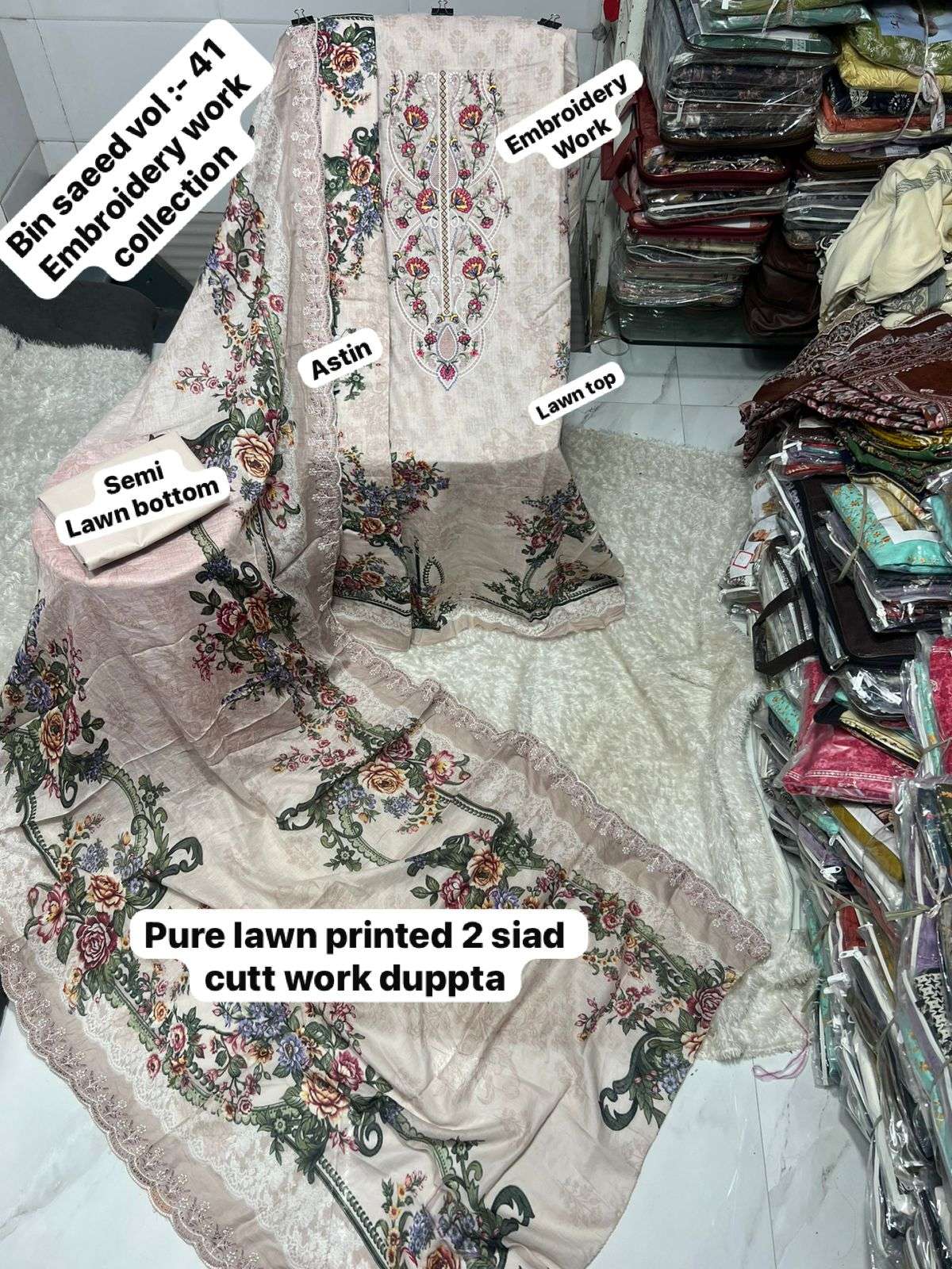 SAPPHIRE BIN SAEED VOL 41 LAWN COTTON EMBROIDERY WORK SALWAR KAMEEZ 