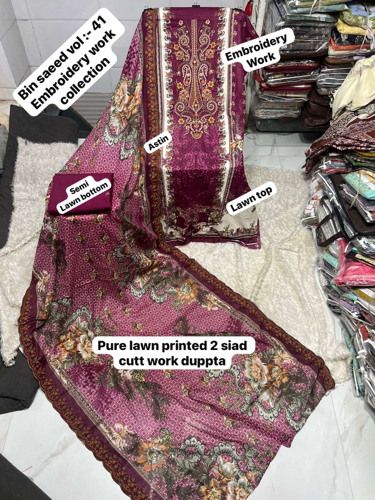 SAPPHIRE BIN SAEED VOL 41 LAWN COTTON EMBROIDERY WORK SALWAR KAMEEZ 