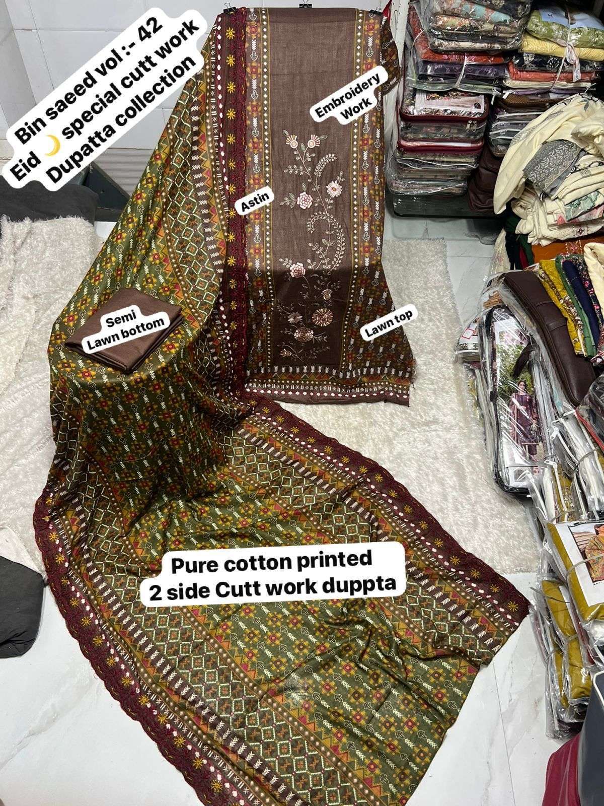 SAPPHIRE BIN SAEED VOL 42 LAWN COTTON PRINTED WITH EMBROIDERY WORK SALWAR KAMEEZ 