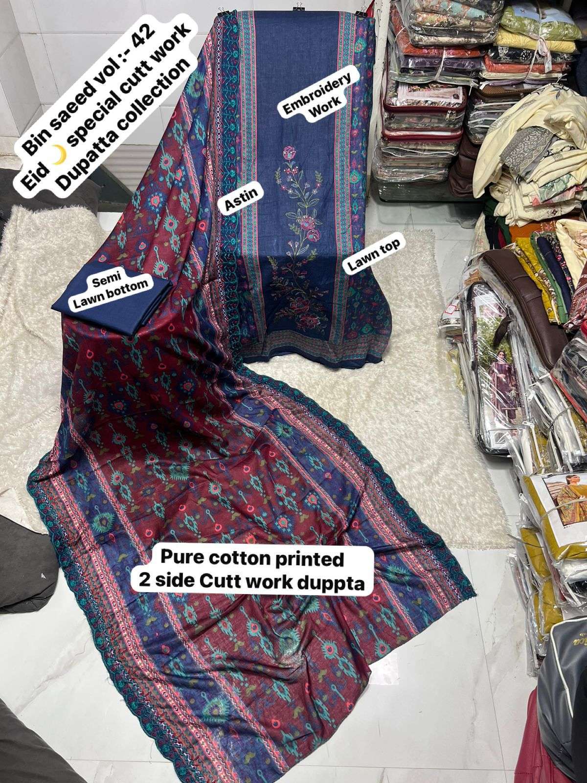 SAPPHIRE BIN SAEED VOL 42 LAWN COTTON PRINTED WITH EMBROIDERY WORK SALWAR KAMEEZ 