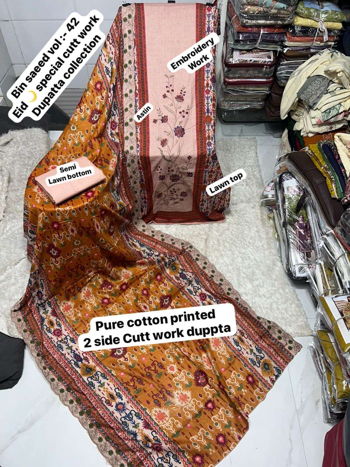 SAPPHIRE BIN SAEED VOL 42 LAWN COTTON PRINTED WITH EMBROIDERY WORK SALWAR KAMEEZ 