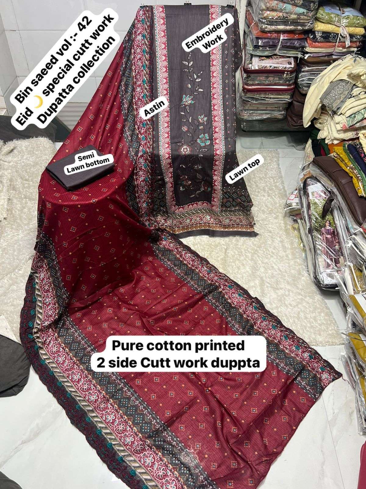 SAPPHIRE BIN SAEED VOL 42 LAWN COTTON PRINTED WITH EMBROIDERY WORK SALWAR KAMEEZ 