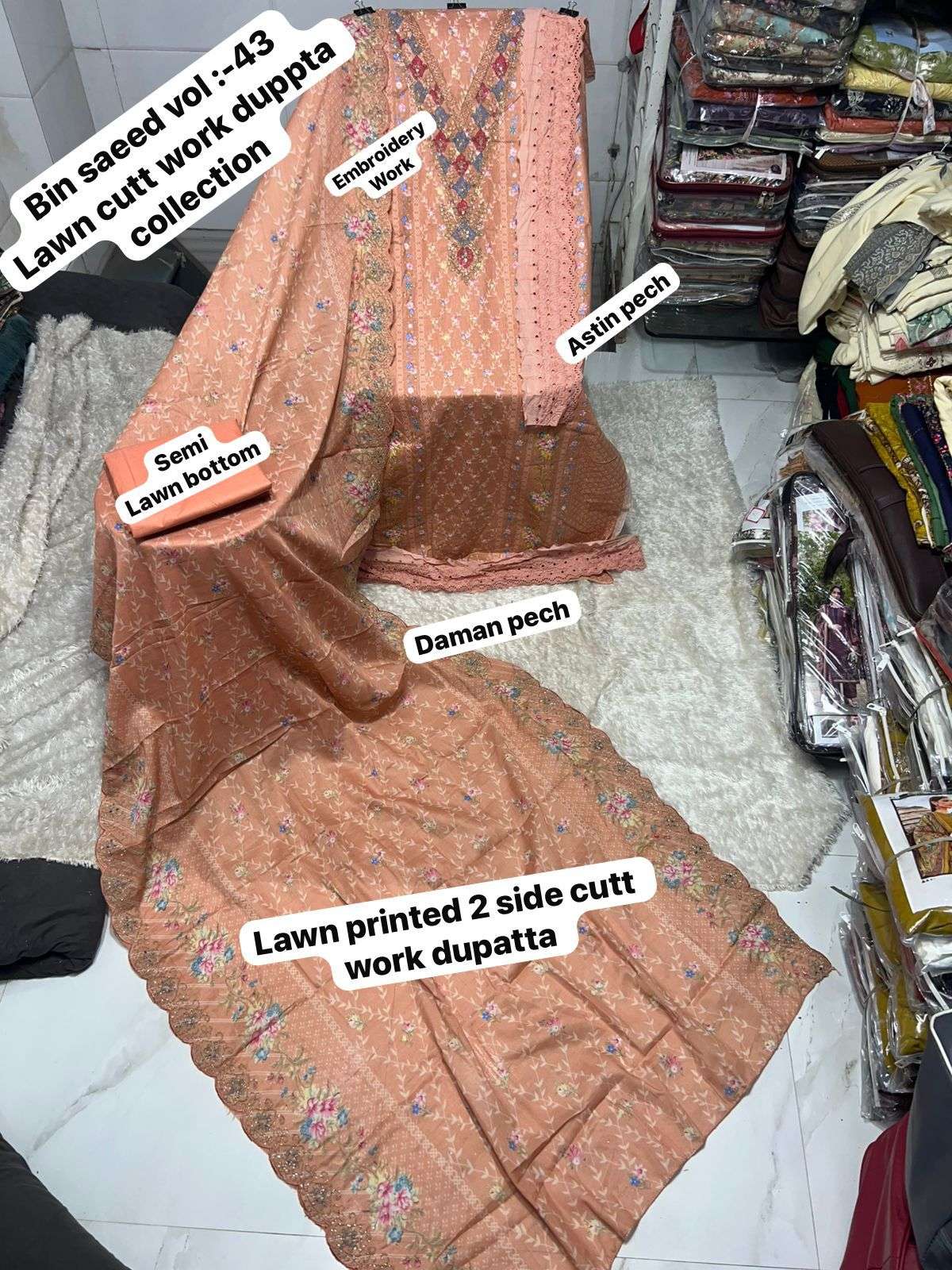 SAPPHIRE BIN SAEED VOL 43 LAWN COTTON EMBROIDERY WORK SALWAR KAMEEZ 
